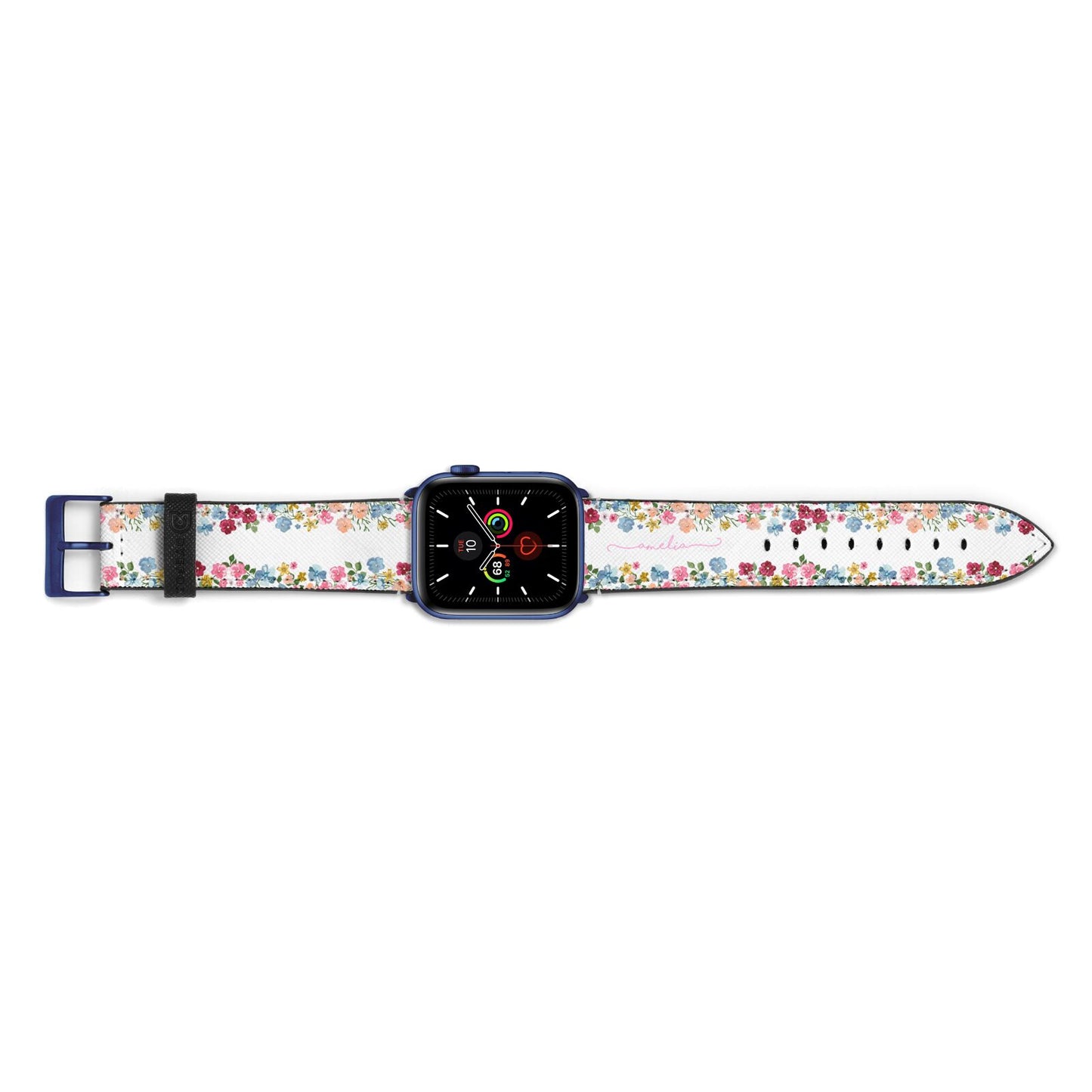 Personalised Floral Meadow Apple Watch Strap Landscape Image Blue Hardware