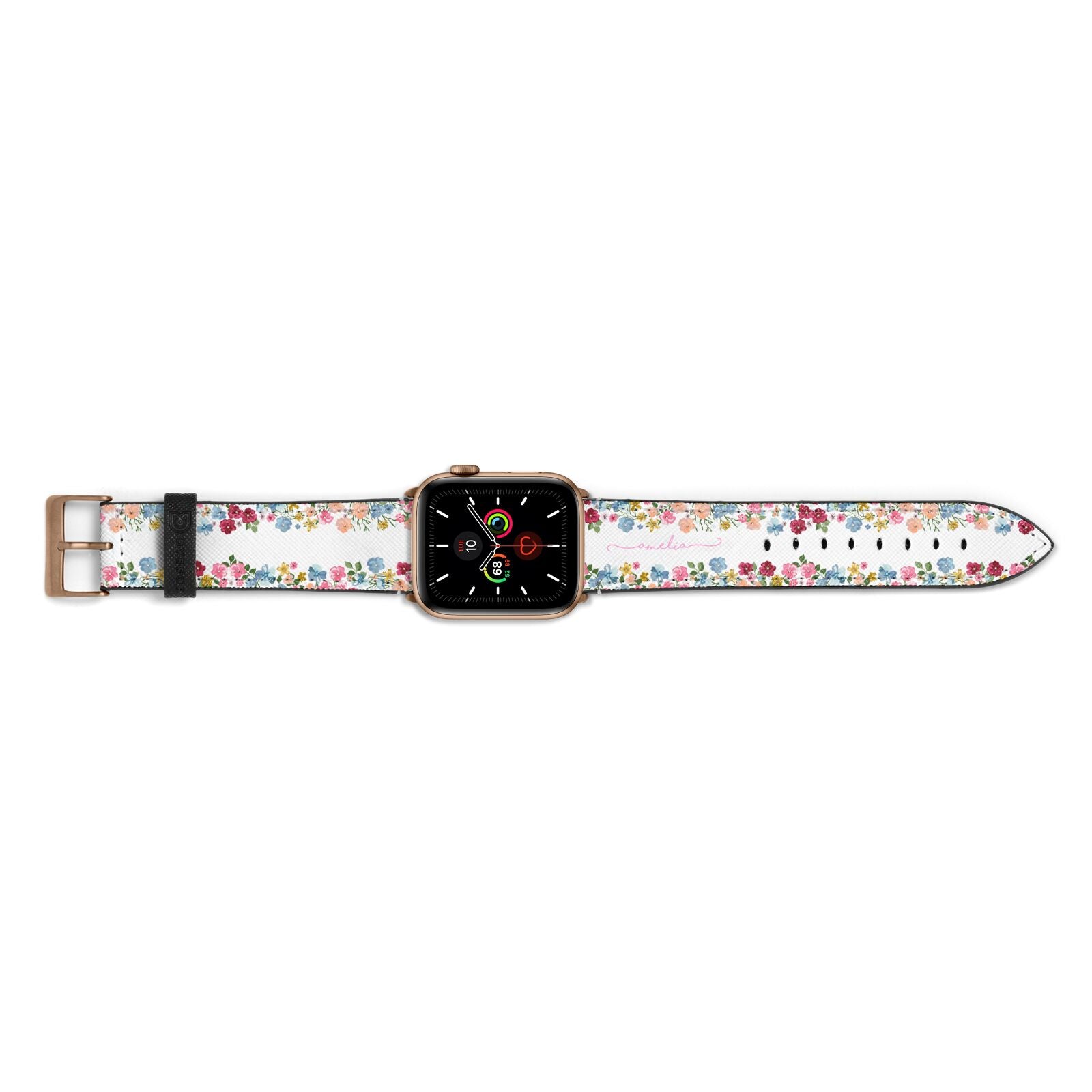 Personalised Floral Meadow Apple Watch Strap Landscape Image Gold Hardware