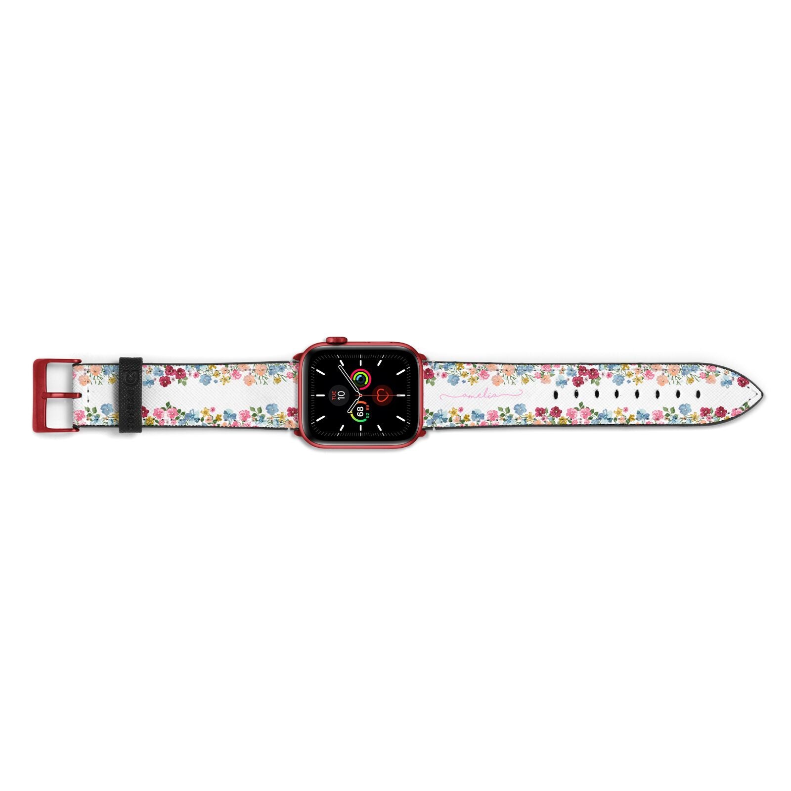 Personalised Floral Meadow Apple Watch Strap Landscape Image Red Hardware