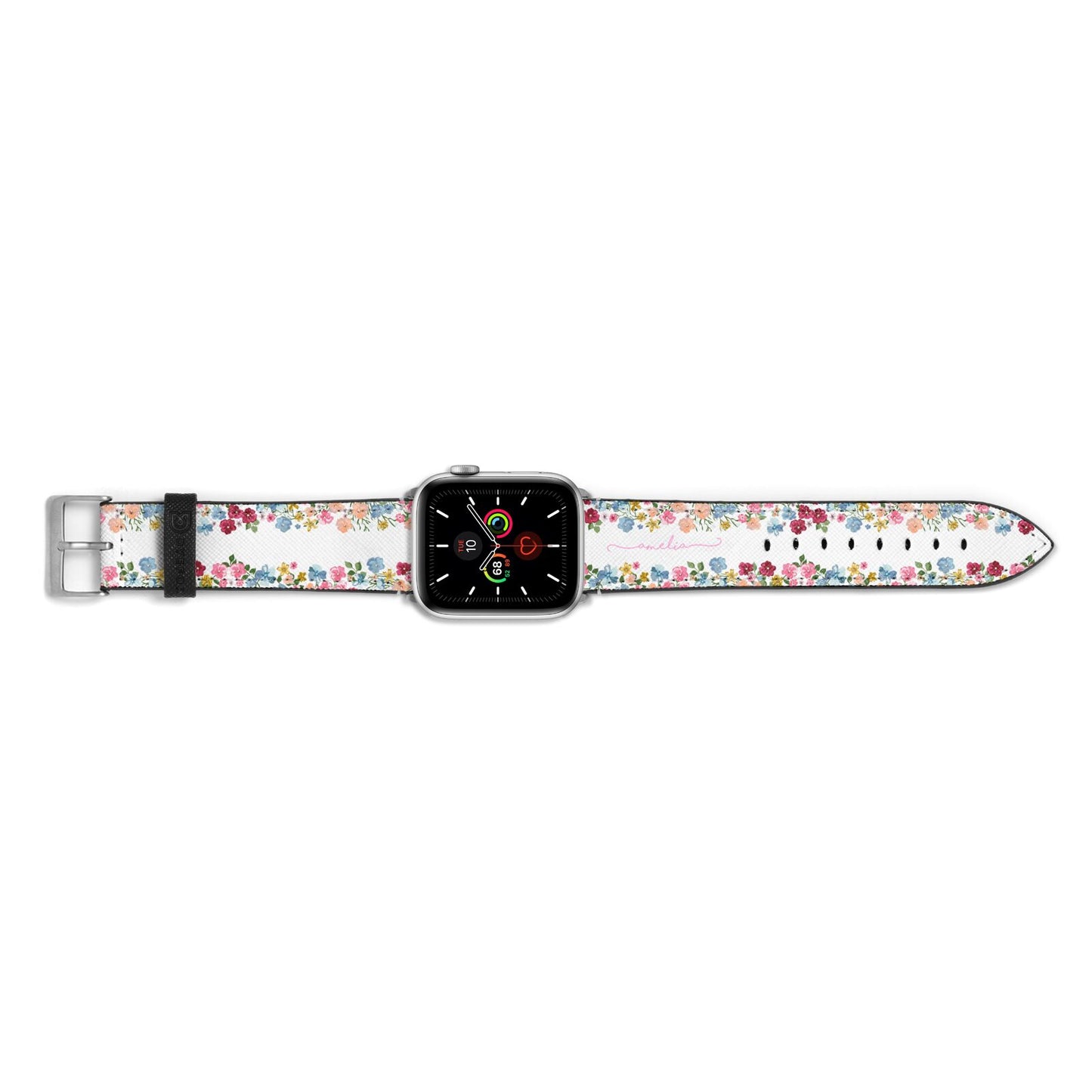 Personalised Floral Meadow Apple Watch Strap Landscape Image Silver Hardware