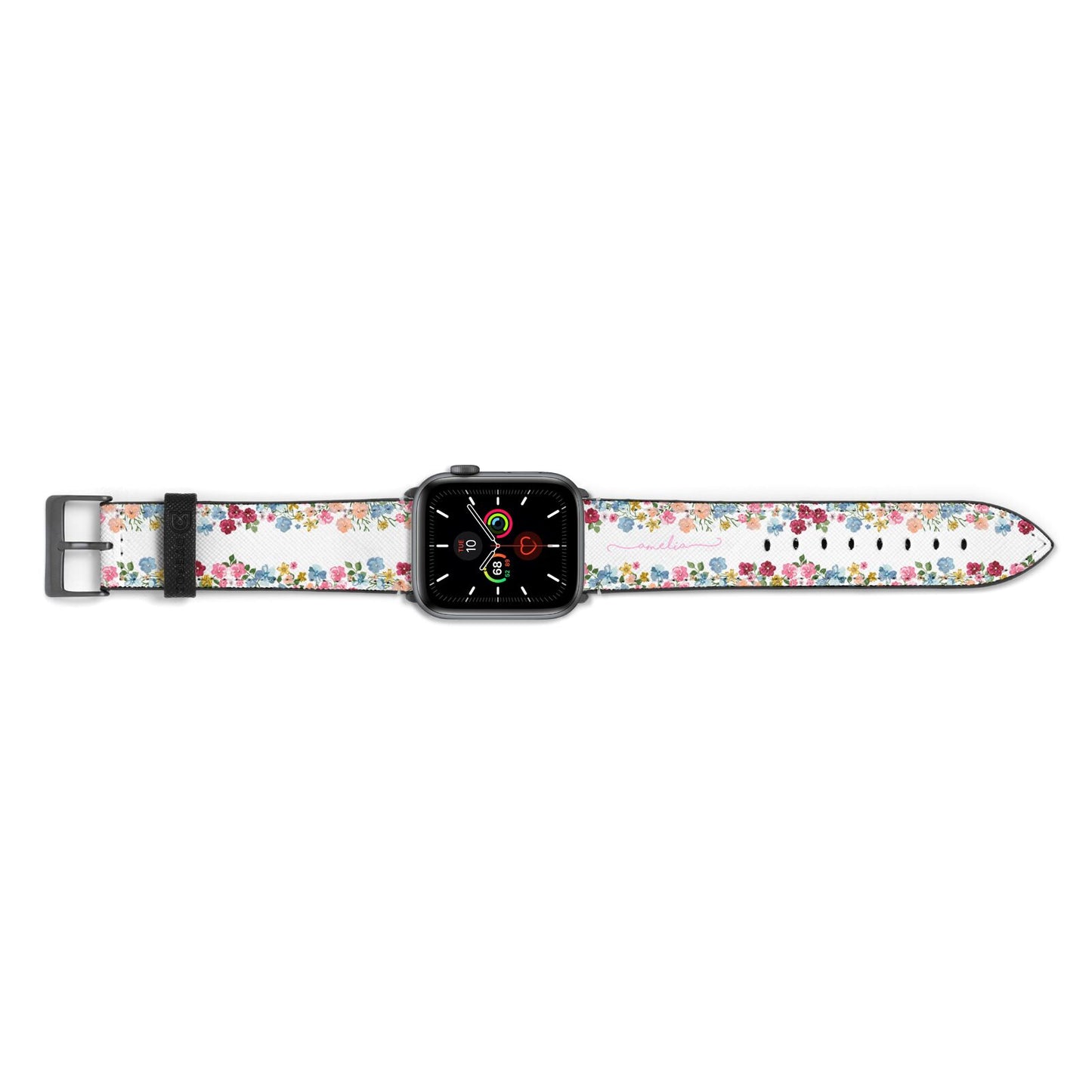 Personalised Floral Meadow Apple Watch Strap Landscape Image Space Grey Hardware