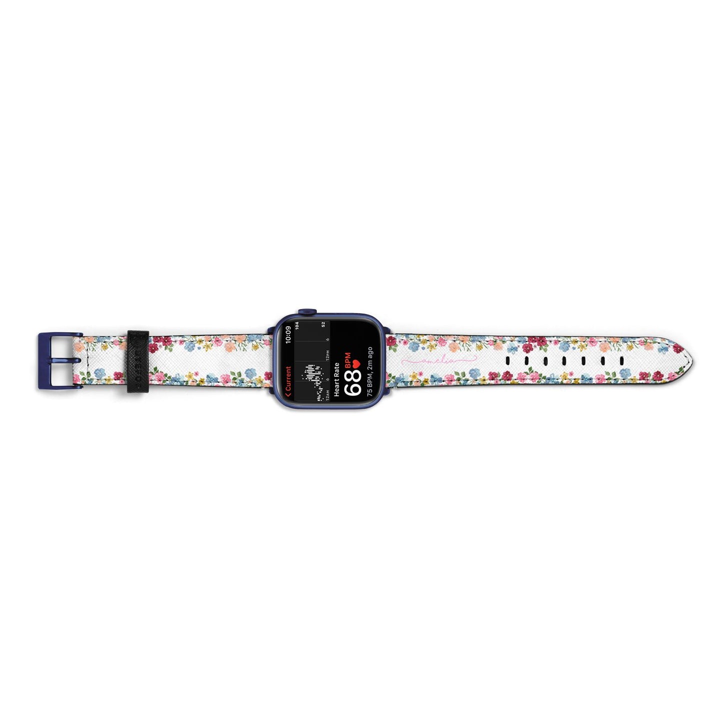 Personalised Floral Meadow Apple Watch Strap Size 38mm Landscape Image Blue Hardware