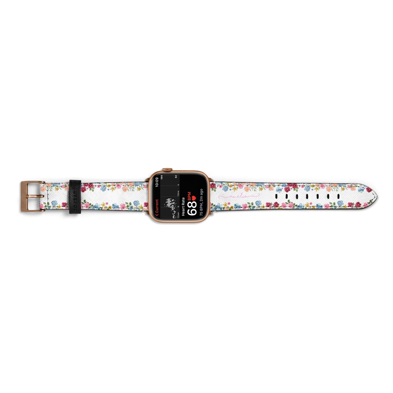 Personalised Floral Meadow Apple Watch Strap Size 38mm Landscape Image Gold Hardware