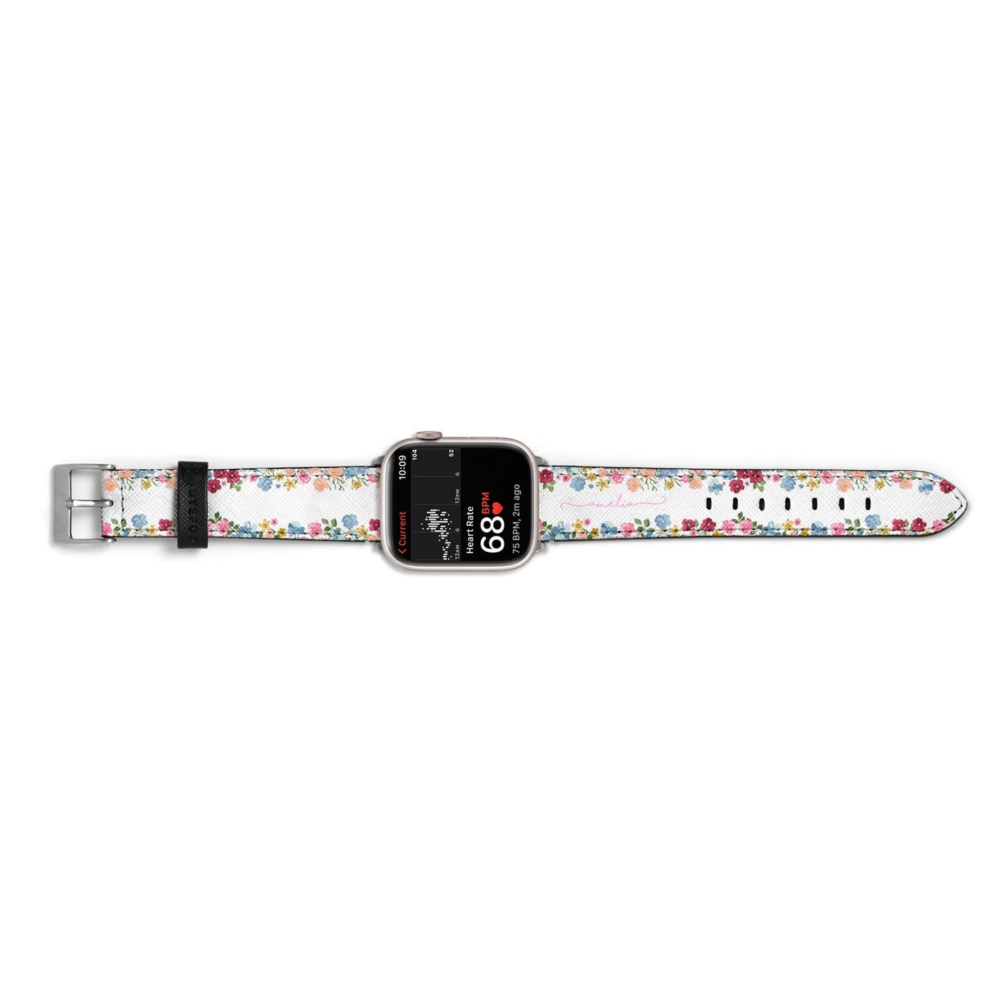 Personalised Floral Meadow Apple Watch Strap Size 38mm Landscape Image Silver Hardware