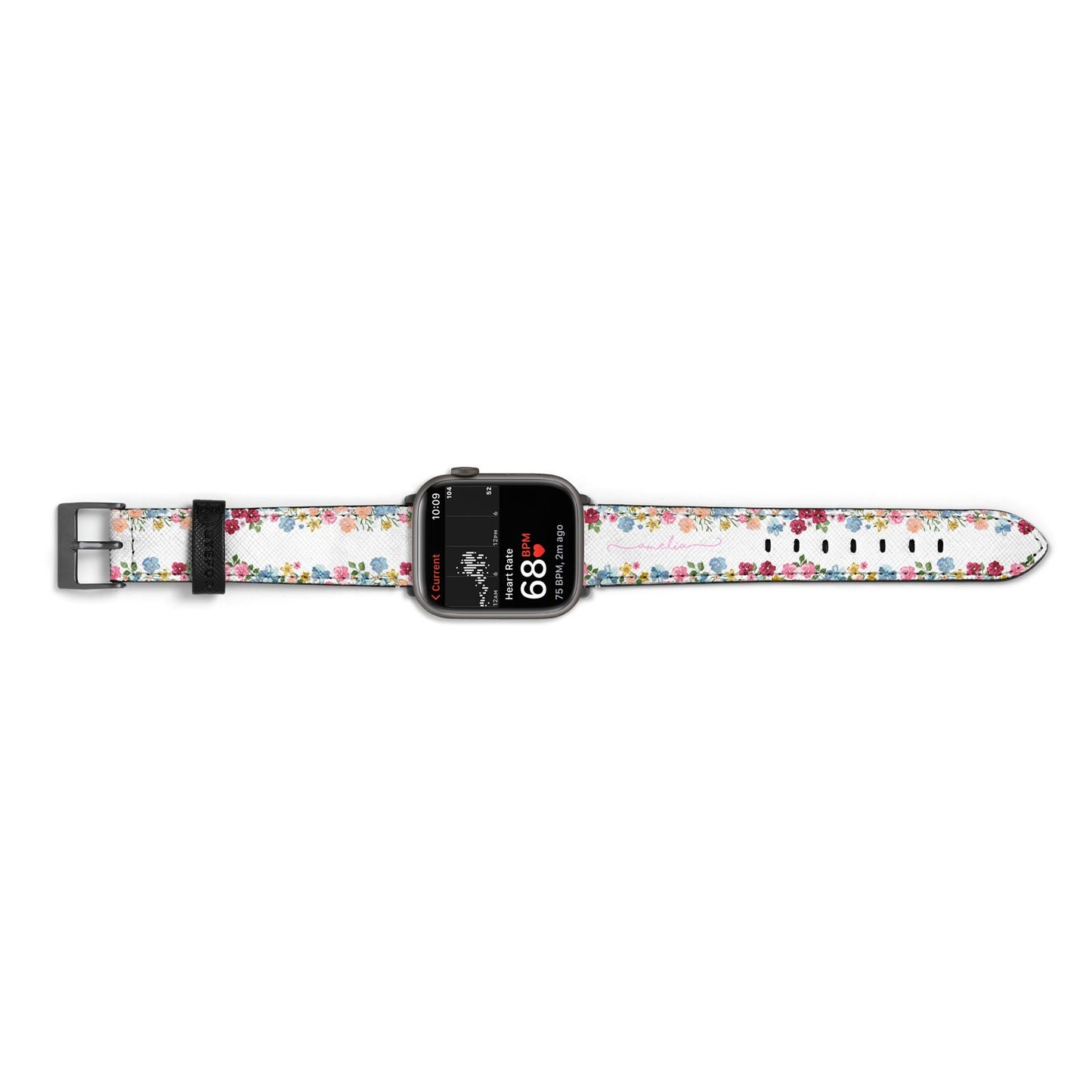 Personalised Floral Meadow Apple Watch Strap Size 38mm Landscape Image Space Grey Hardware