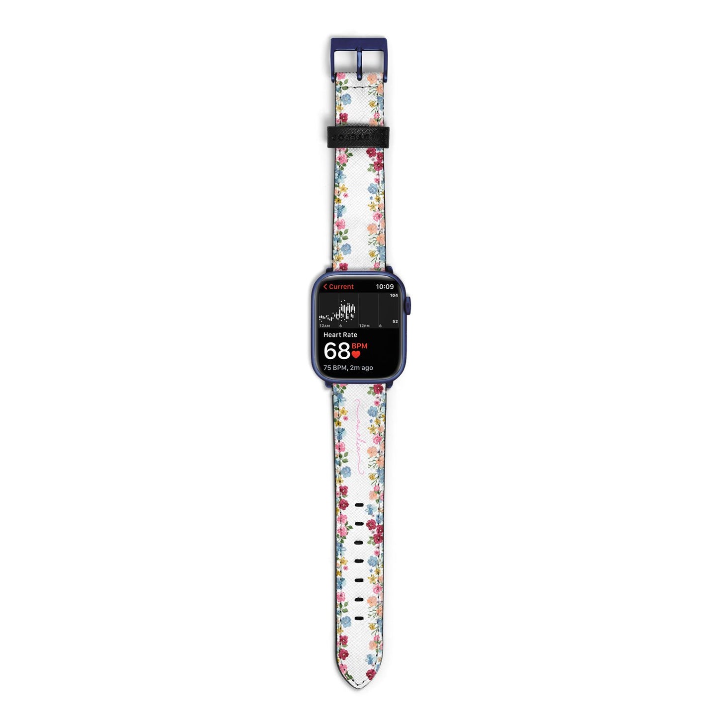 Personalised Floral Meadow Apple Watch Strap Size 38mm with Blue Hardware