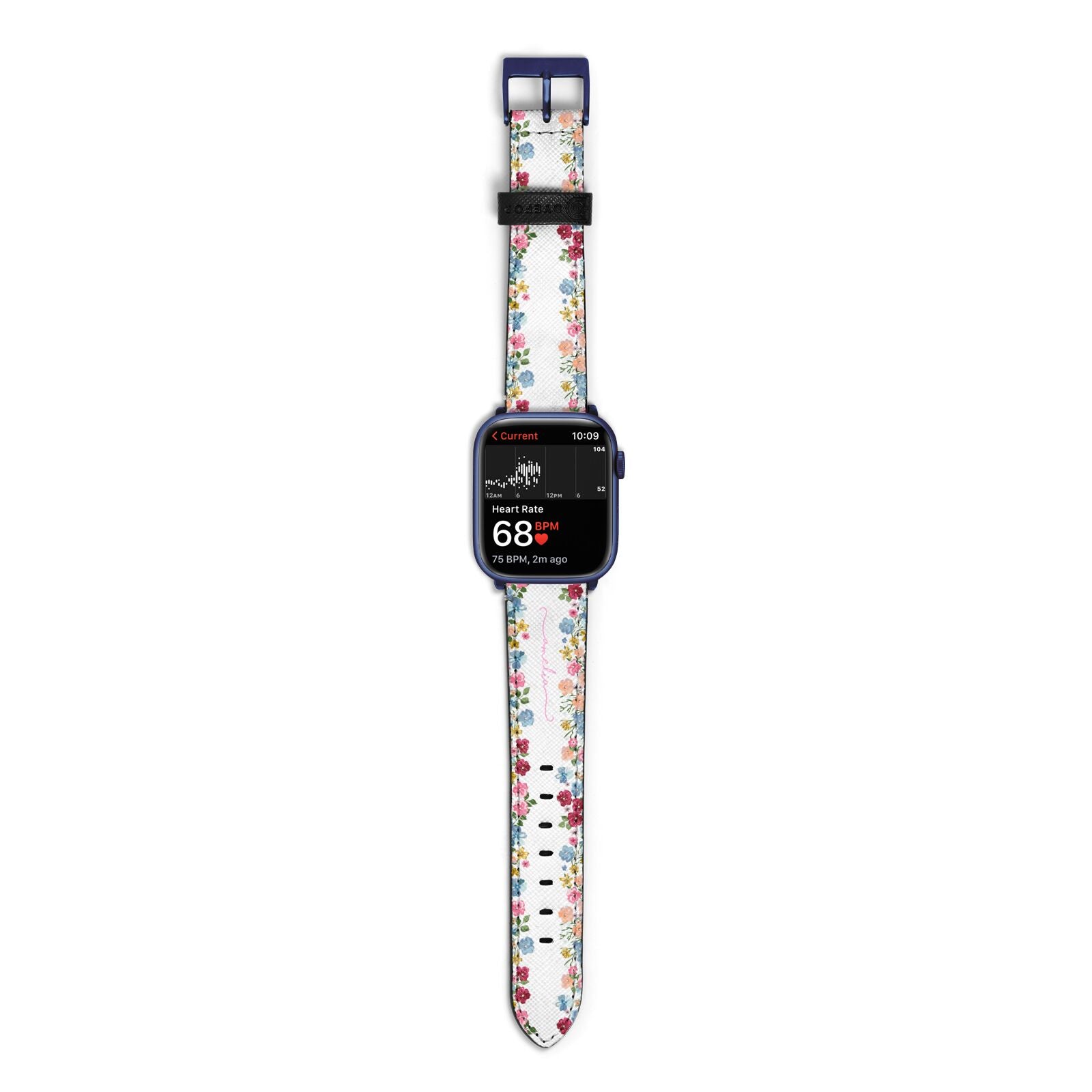 Personalised Floral Meadow Apple Watch Strap Size 38mm with Blue Hardware
