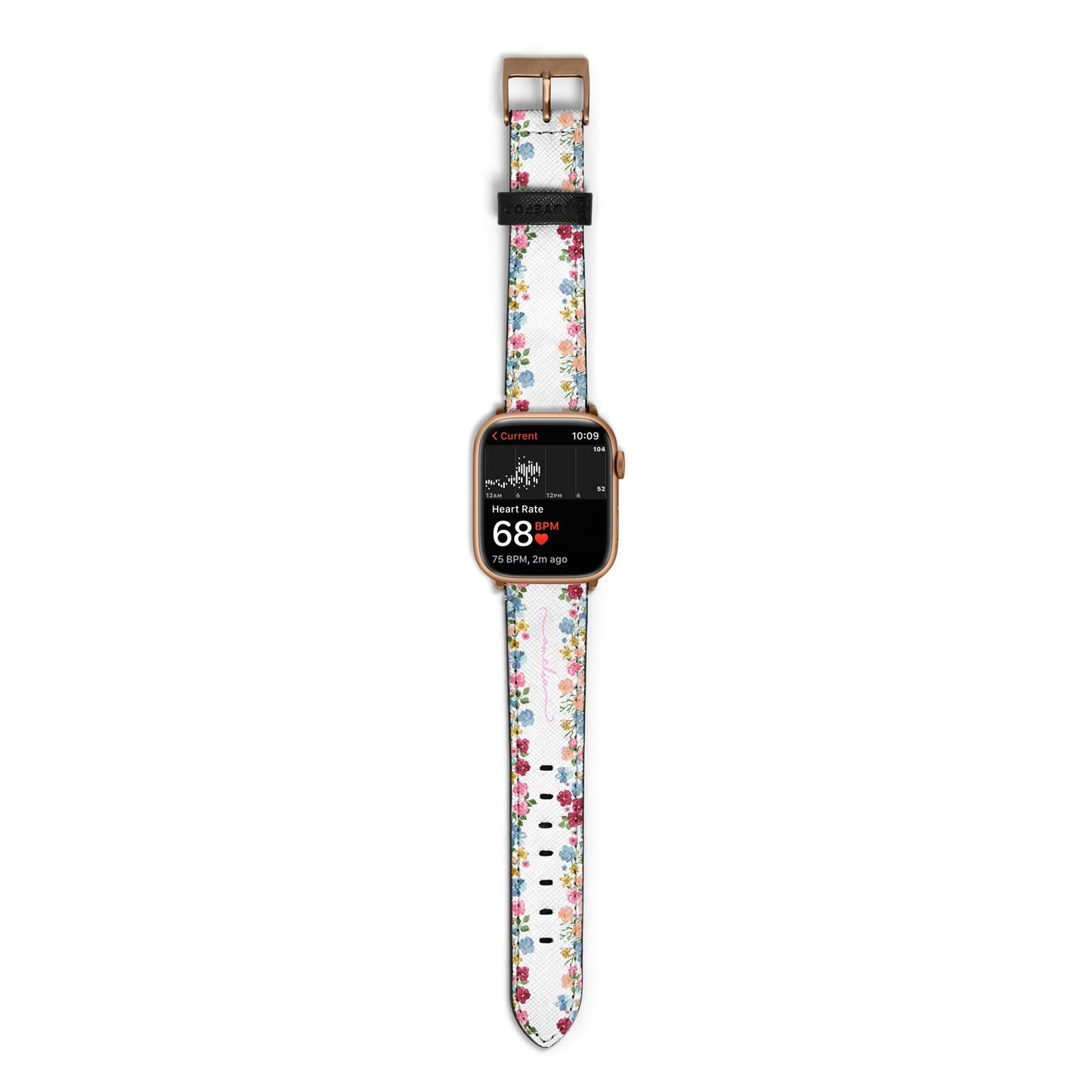 Personalised Floral Meadow Apple Watch Strap Size 38mm with Gold Hardware