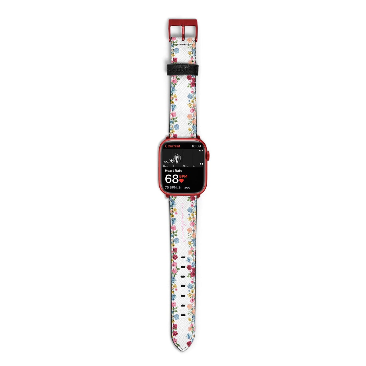 Personalised Floral Meadow Apple Watch Strap Size 38mm with Red Hardware