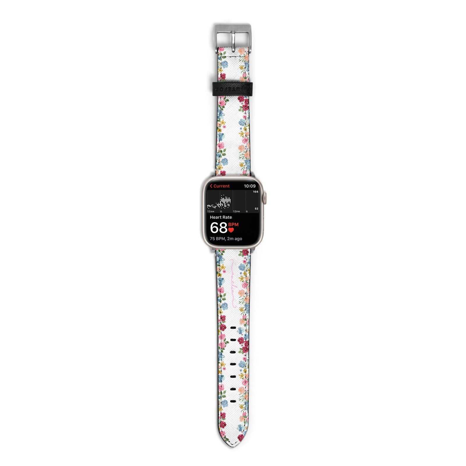 Personalised Floral Meadow Apple Watch Strap Size 38mm with Silver Hardware