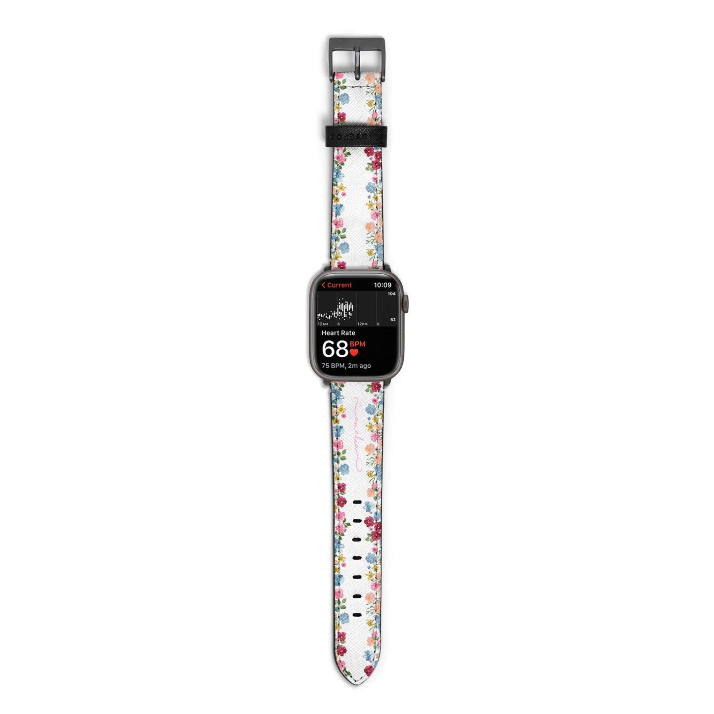 Personalised Floral Meadow Apple Watch Strap Size 38mm with Space Grey Hardware