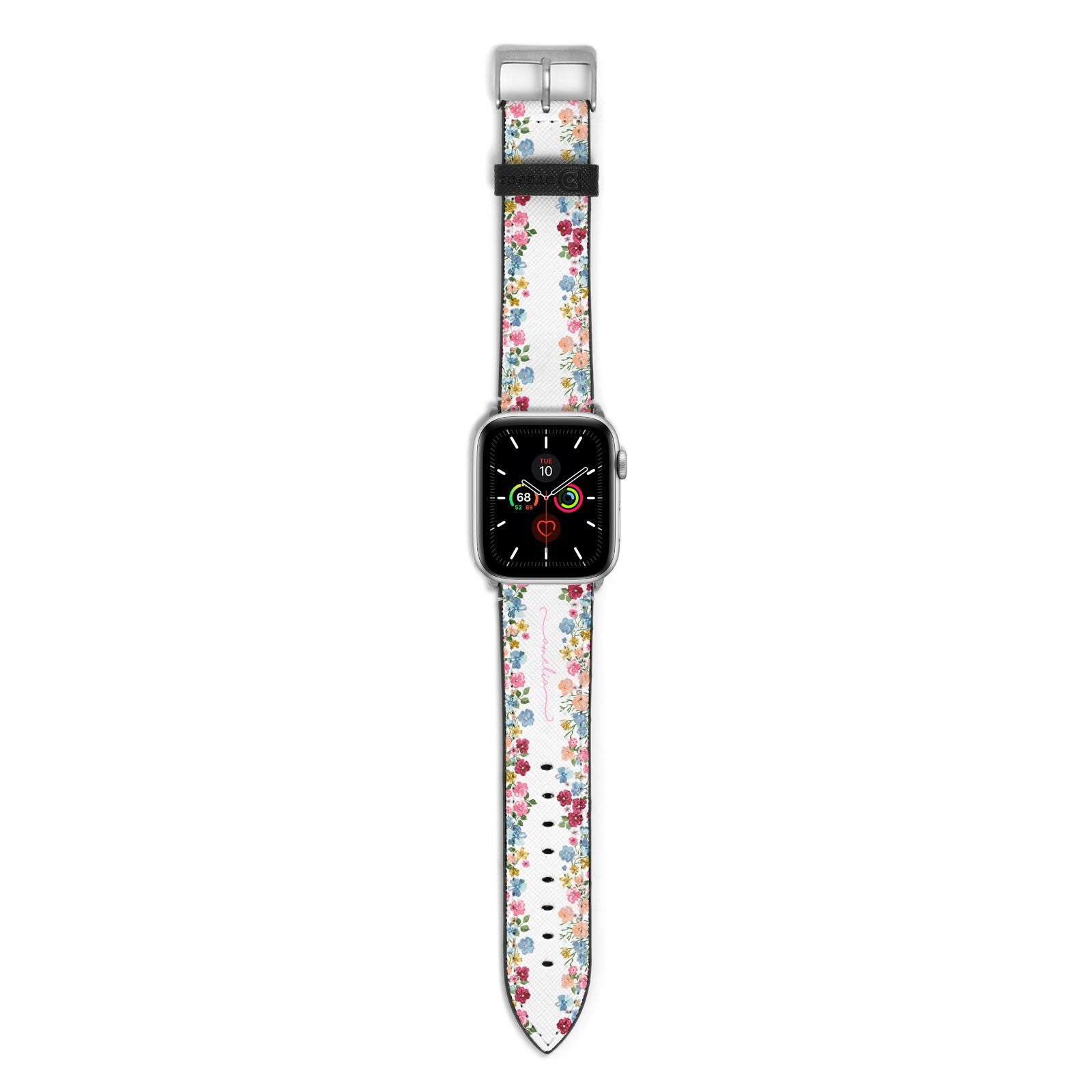 Personalised Floral Meadow Apple Watch Strap with Silver Hardware