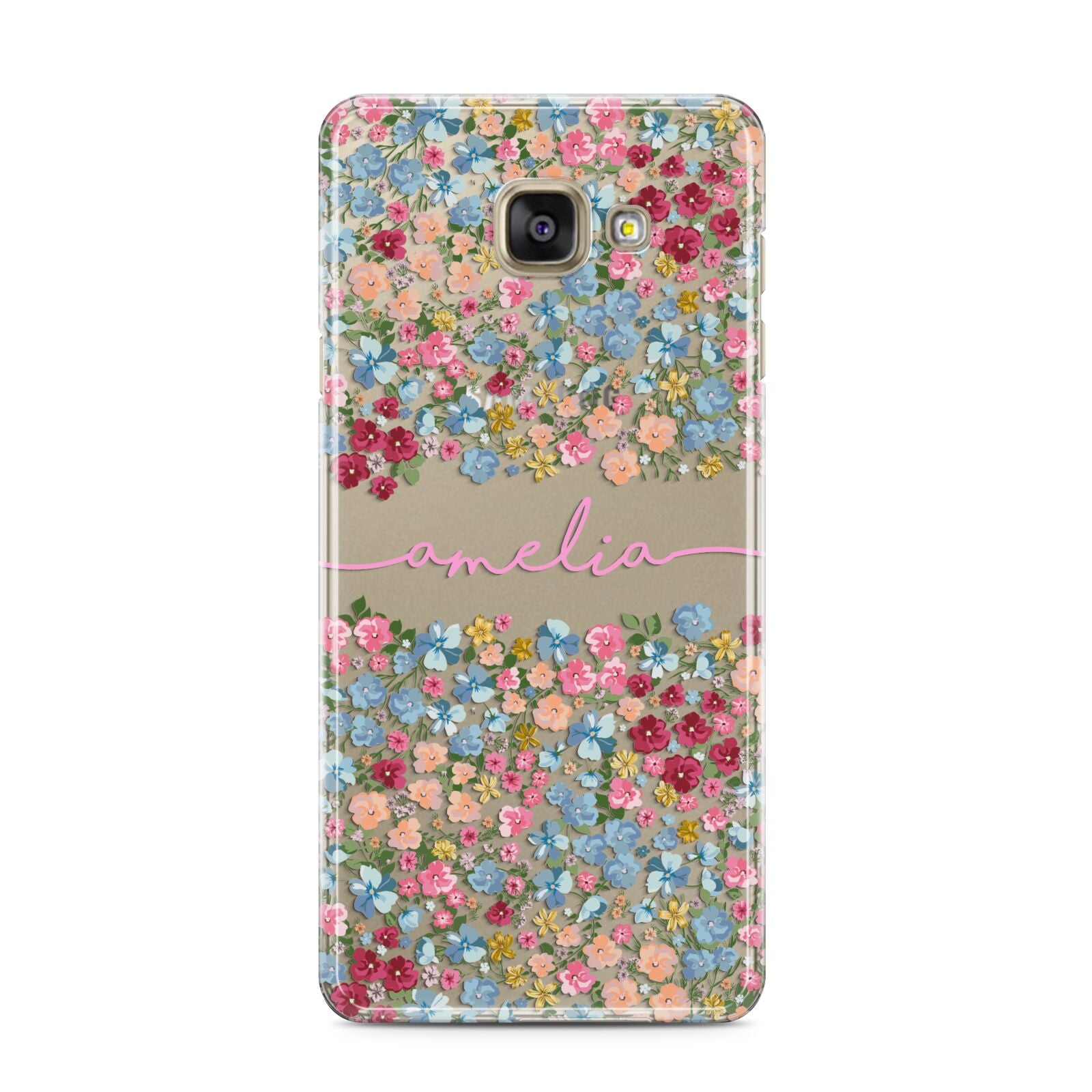 Personalised Floral Meadow Samsung Galaxy A3 2016 Case on gold phone