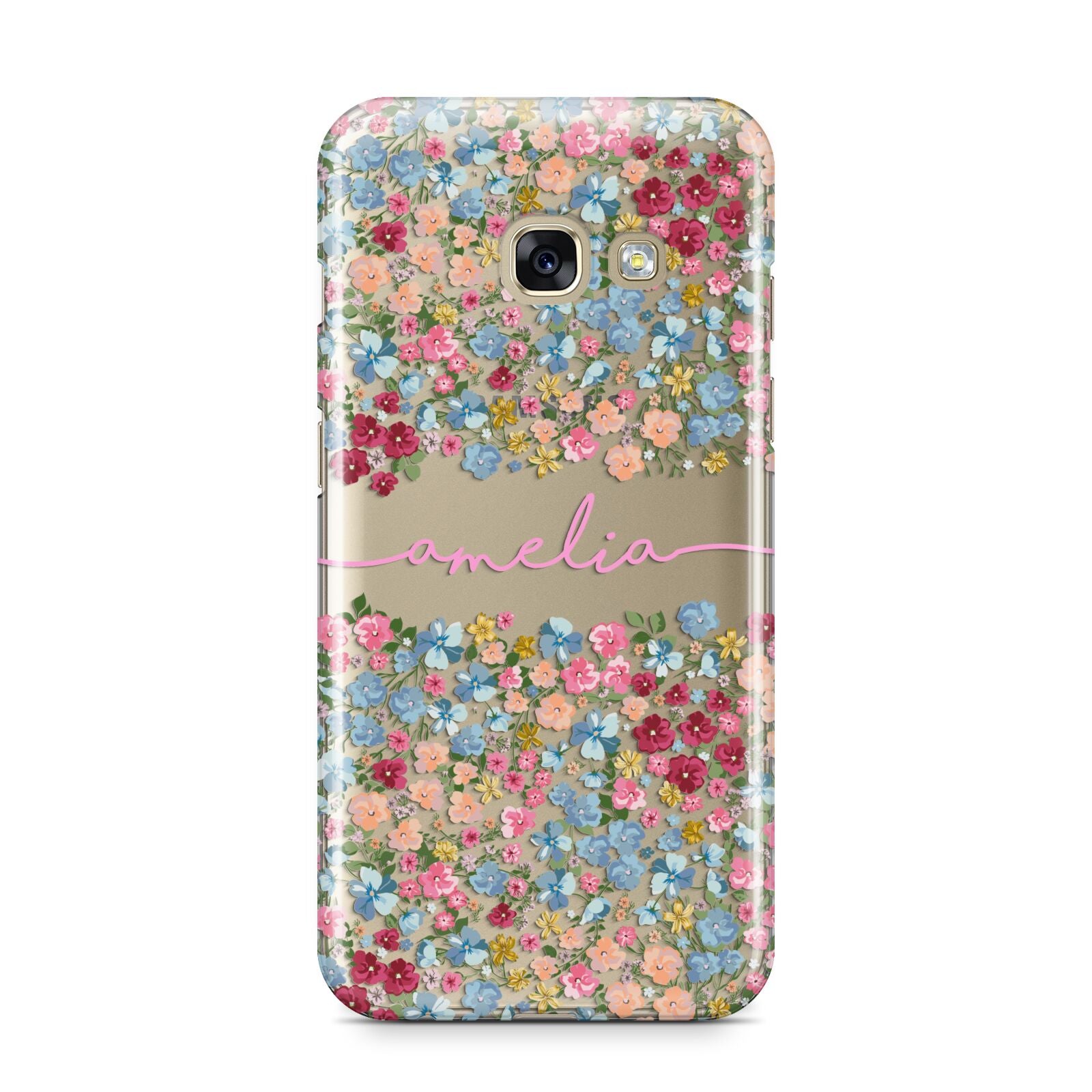 Personalised Floral Meadow Samsung Galaxy A3 2017 Case on gold phone