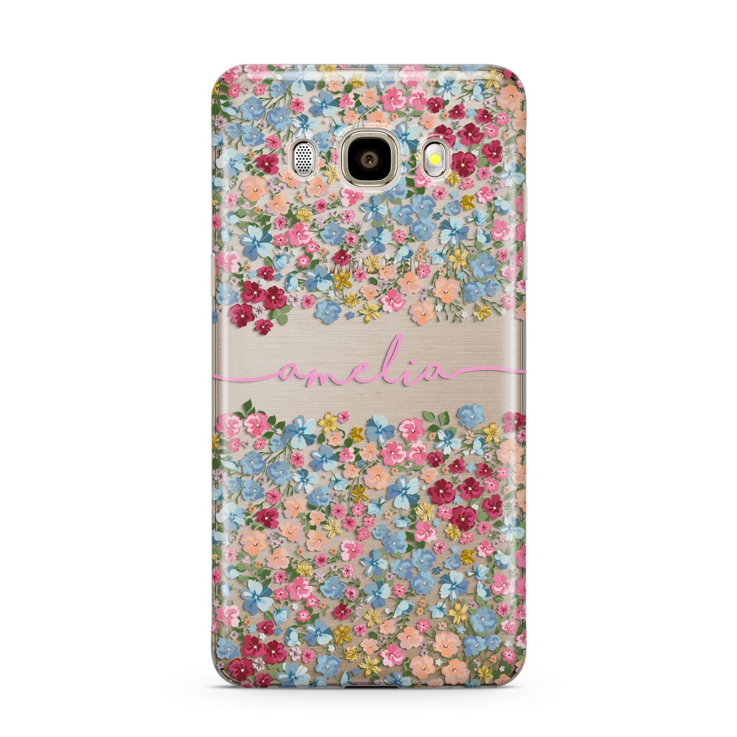 Personalised Floral Meadow Samsung Galaxy J7 2016 Case on gold phone