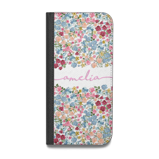 Personalised Floral Meadow Vegan Leather Flip iPhone Case