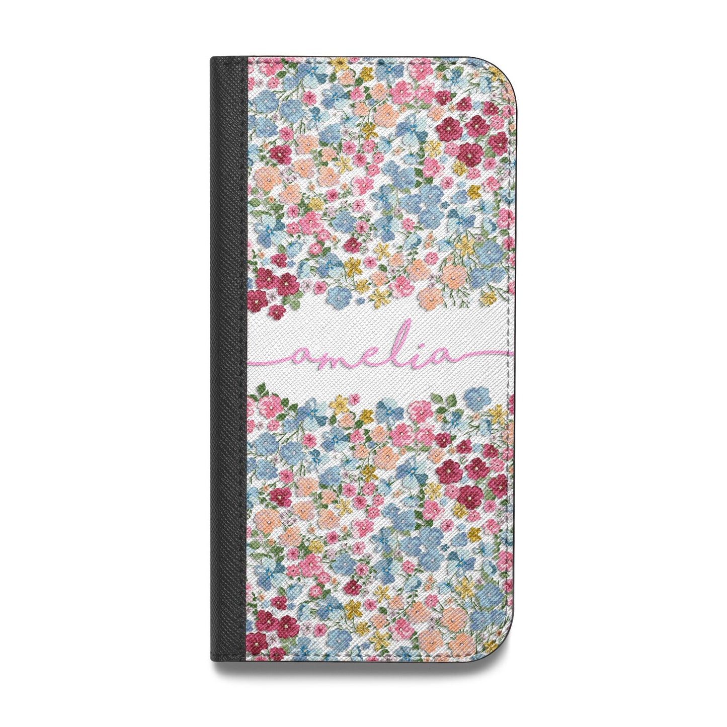 Personalised Floral Meadow Vegan Leather Flip iPhone Case