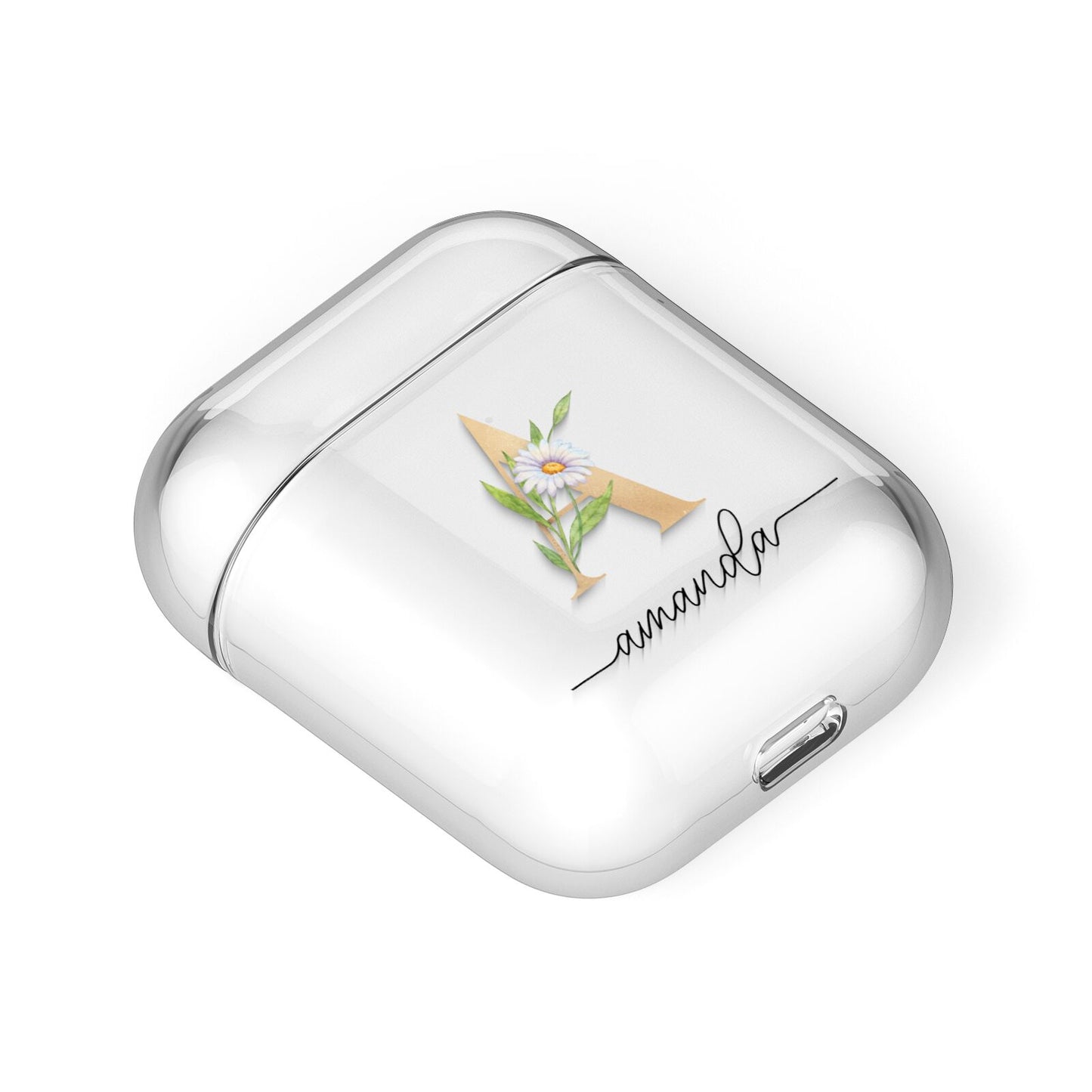 Personalised Floral Monogram AirPods Case Laid Flat