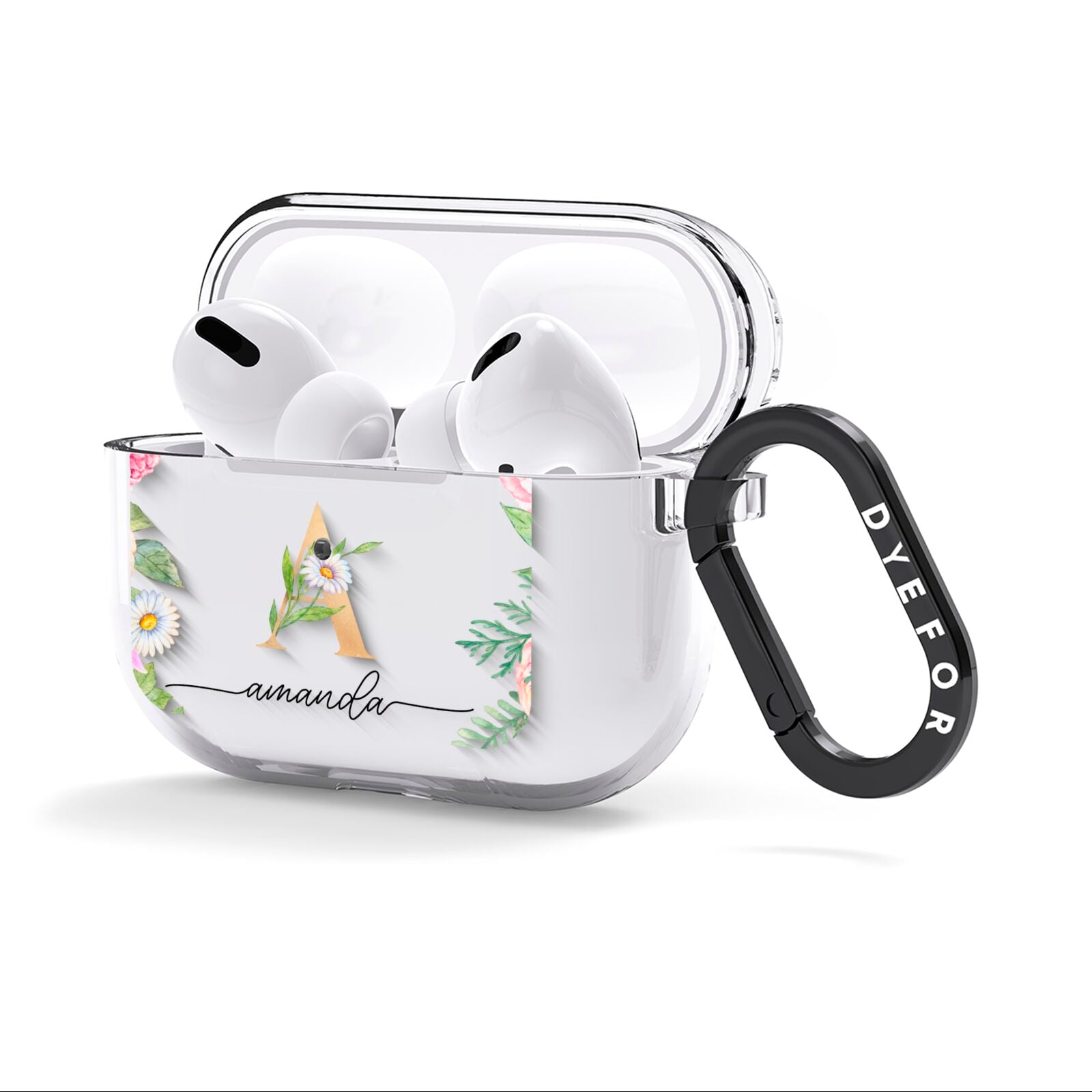 Personalised Floral Monogram AirPods Clear Case 3rd Gen Side Image