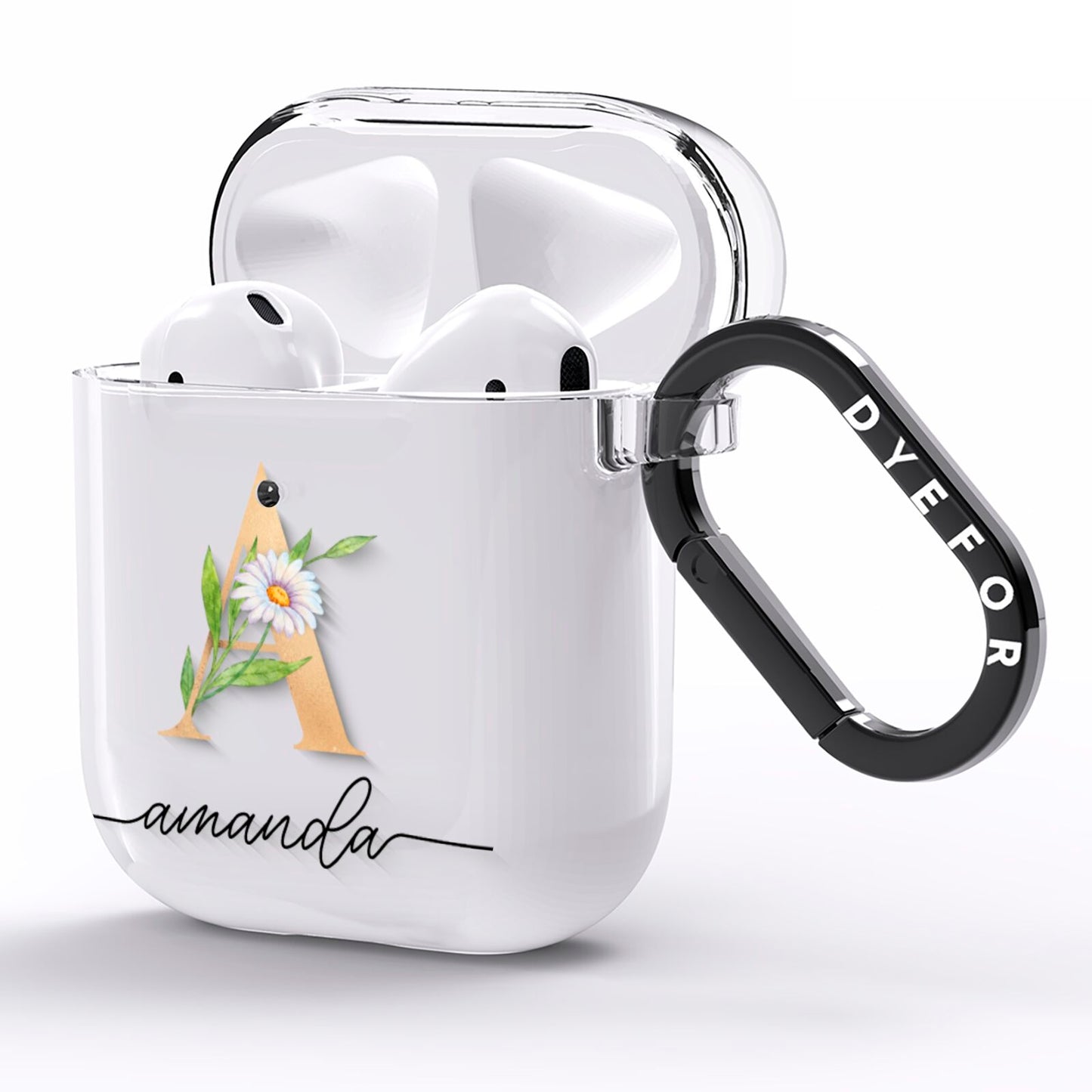 Personalised Floral Monogram AirPods Clear Case Side Image