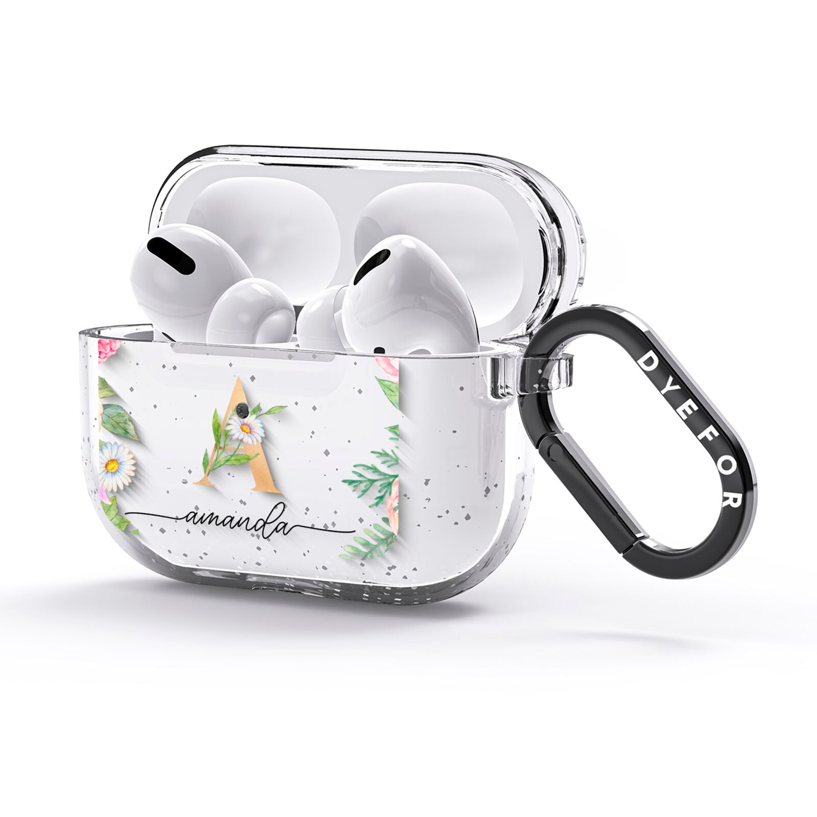 Personalised Floral Monogram AirPods Glitter Case 3rd Gen Side Image
