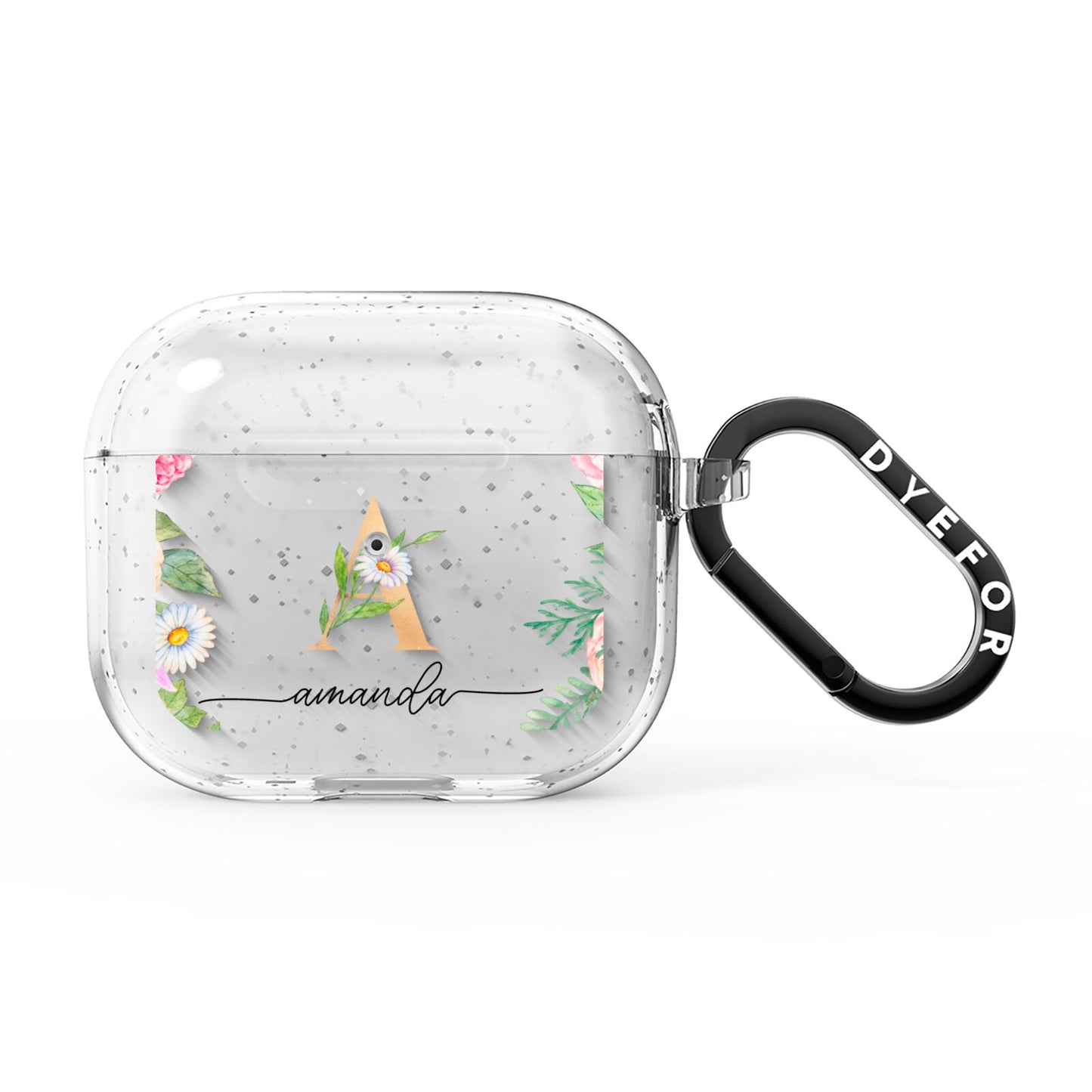 Personalised Floral Monogram AirPods Glitter Case 3rd Gen