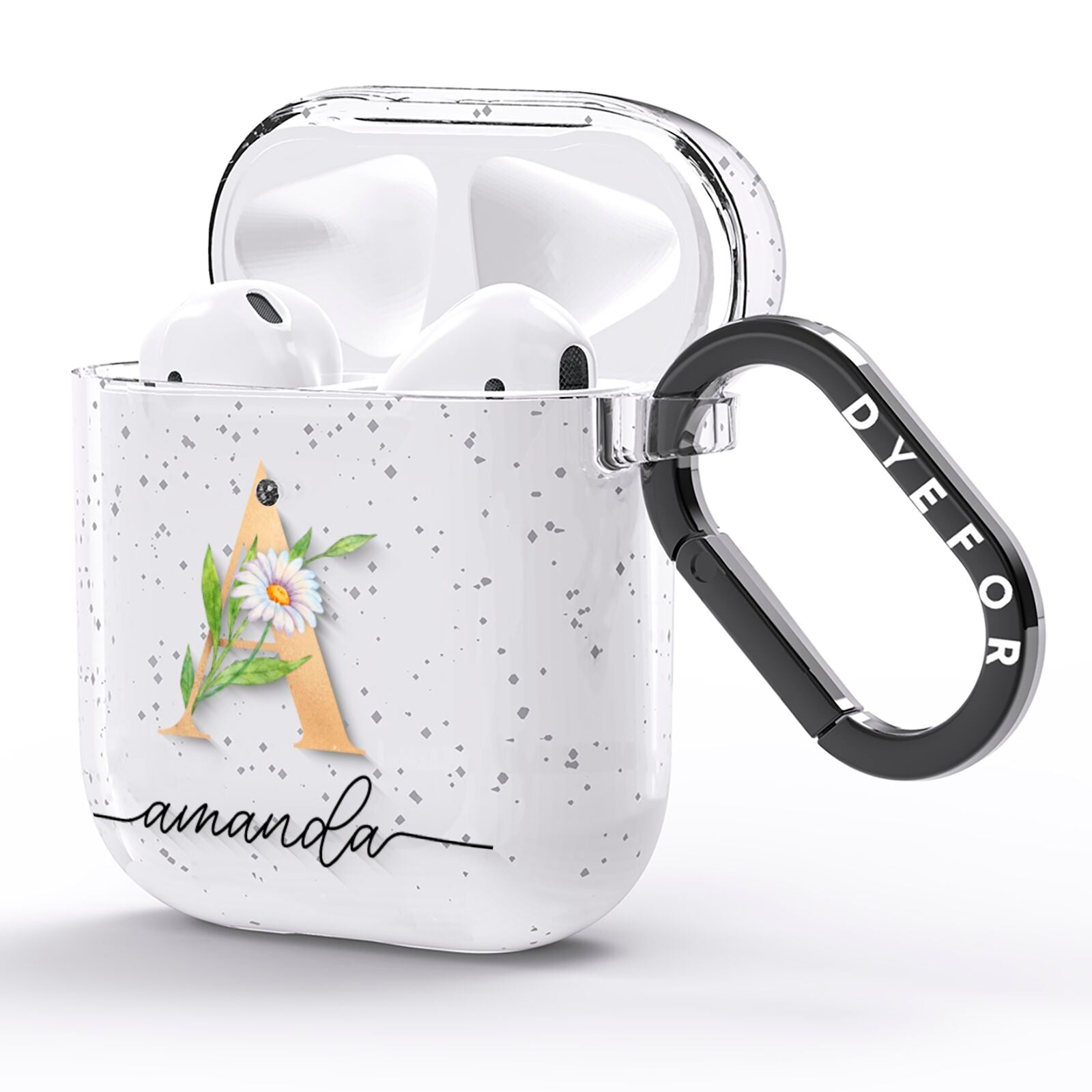 Personalised Floral Monogram AirPods Glitter Case Side Image