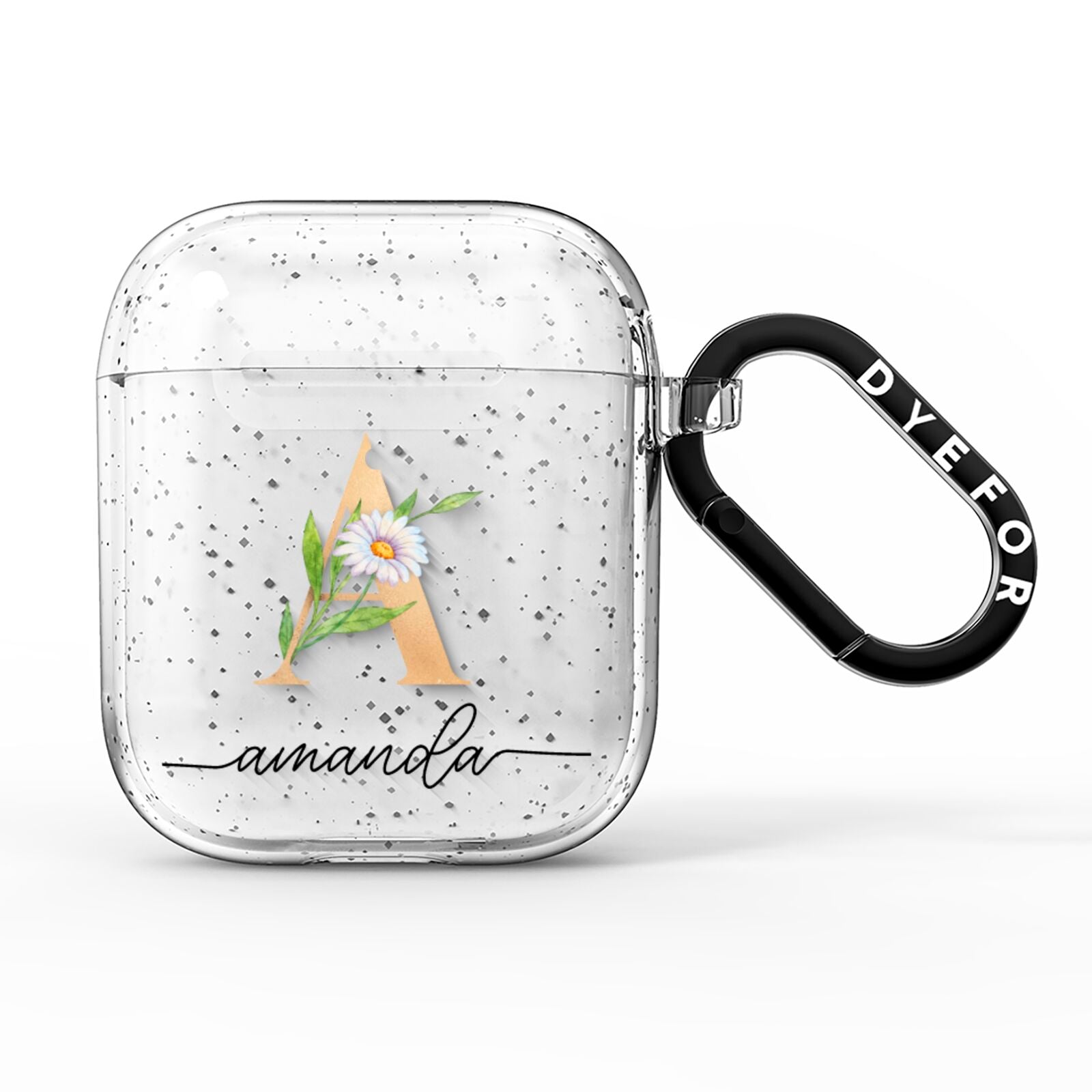 Personalised Floral Monogram AirPods Glitter Case