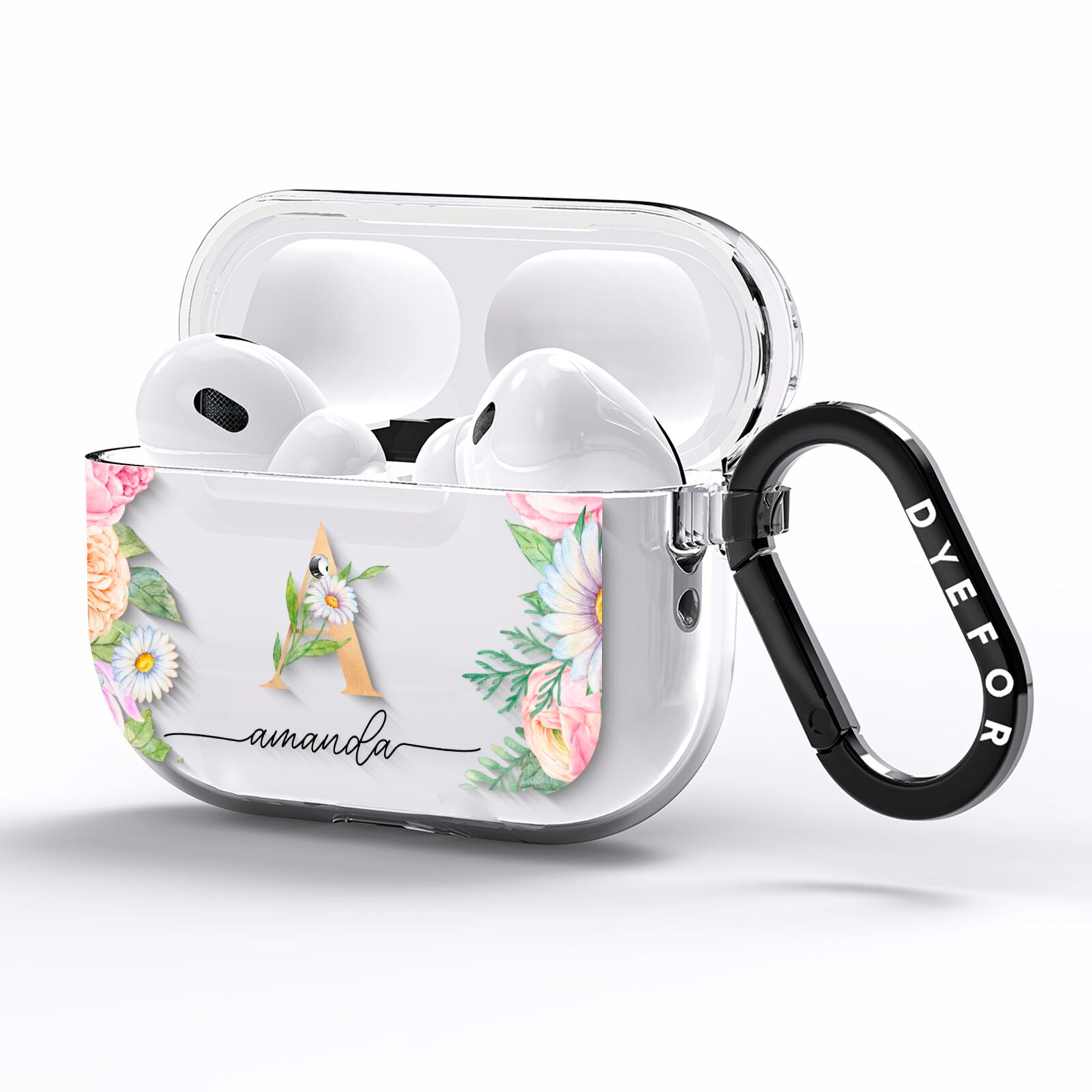 Personalised Floral Monogram AirPods Pro Clear Case Side Image