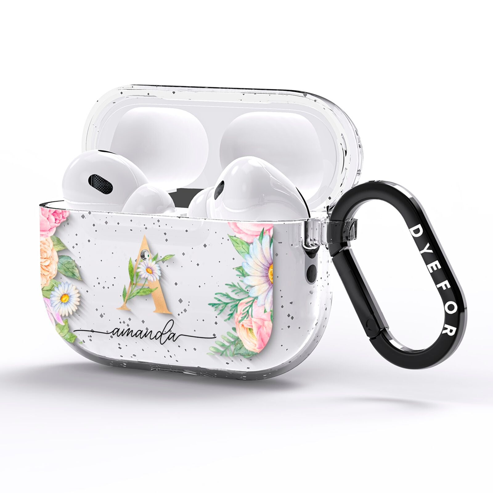 Personalised Floral Monogram AirPods Pro Glitter Case Side Image