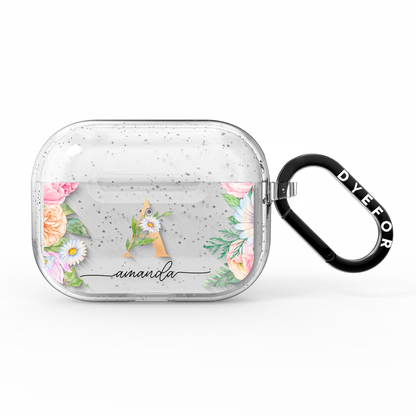 Personalised Floral Monogram AirPods Pro Glitter Case