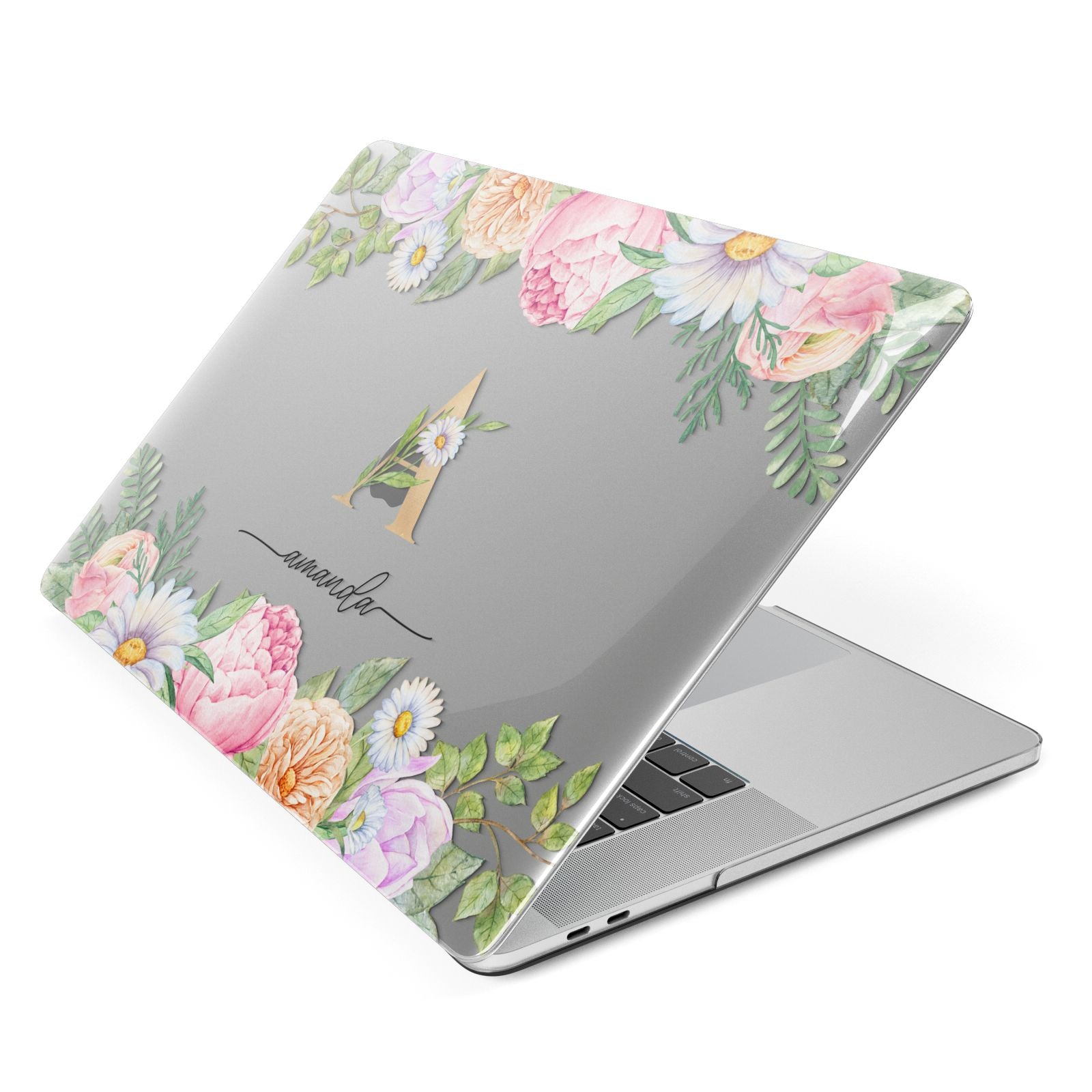 Personalised Floral Monogram Apple MacBook Case Side View