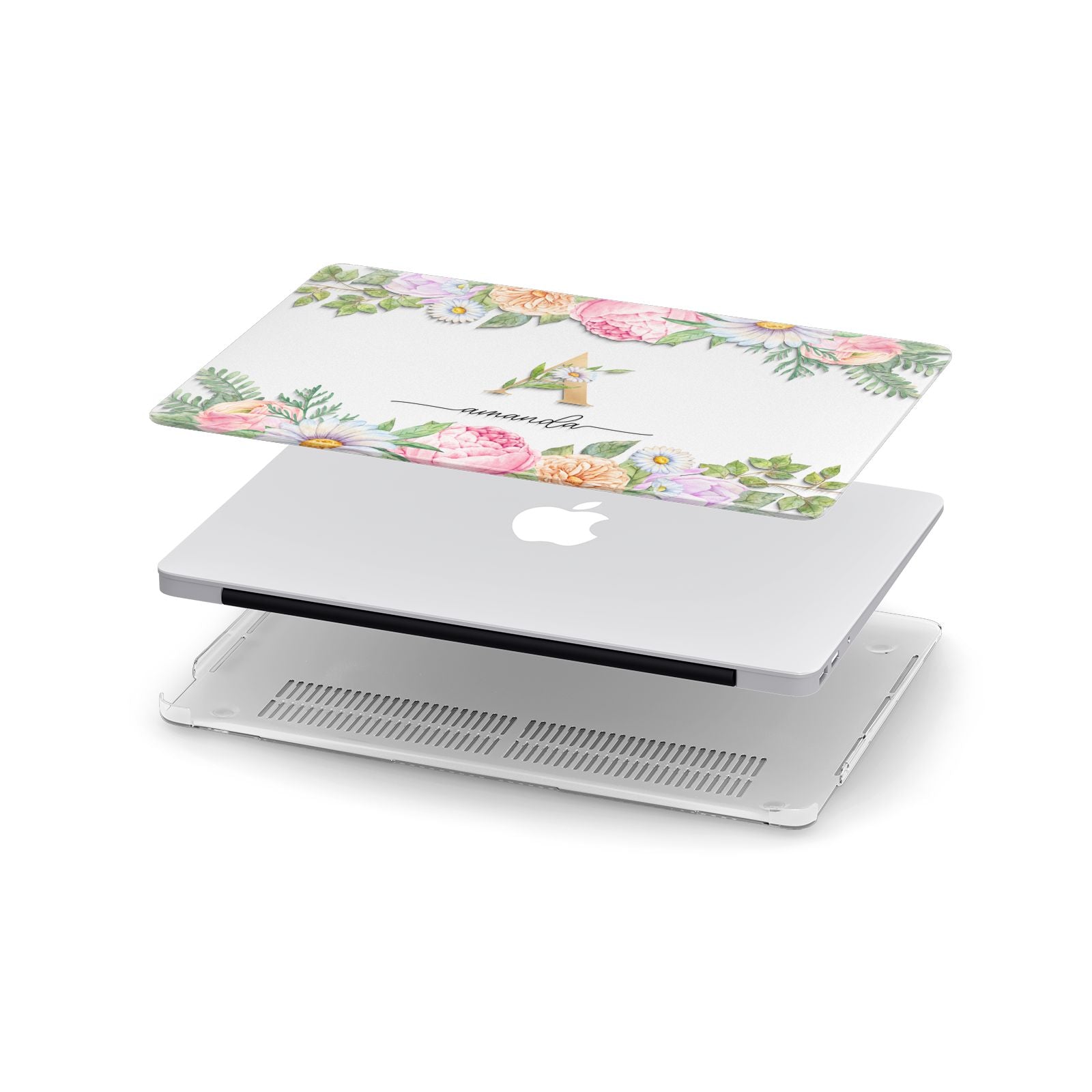 Personalised Floral Monogram Apple MacBook Case in Detail