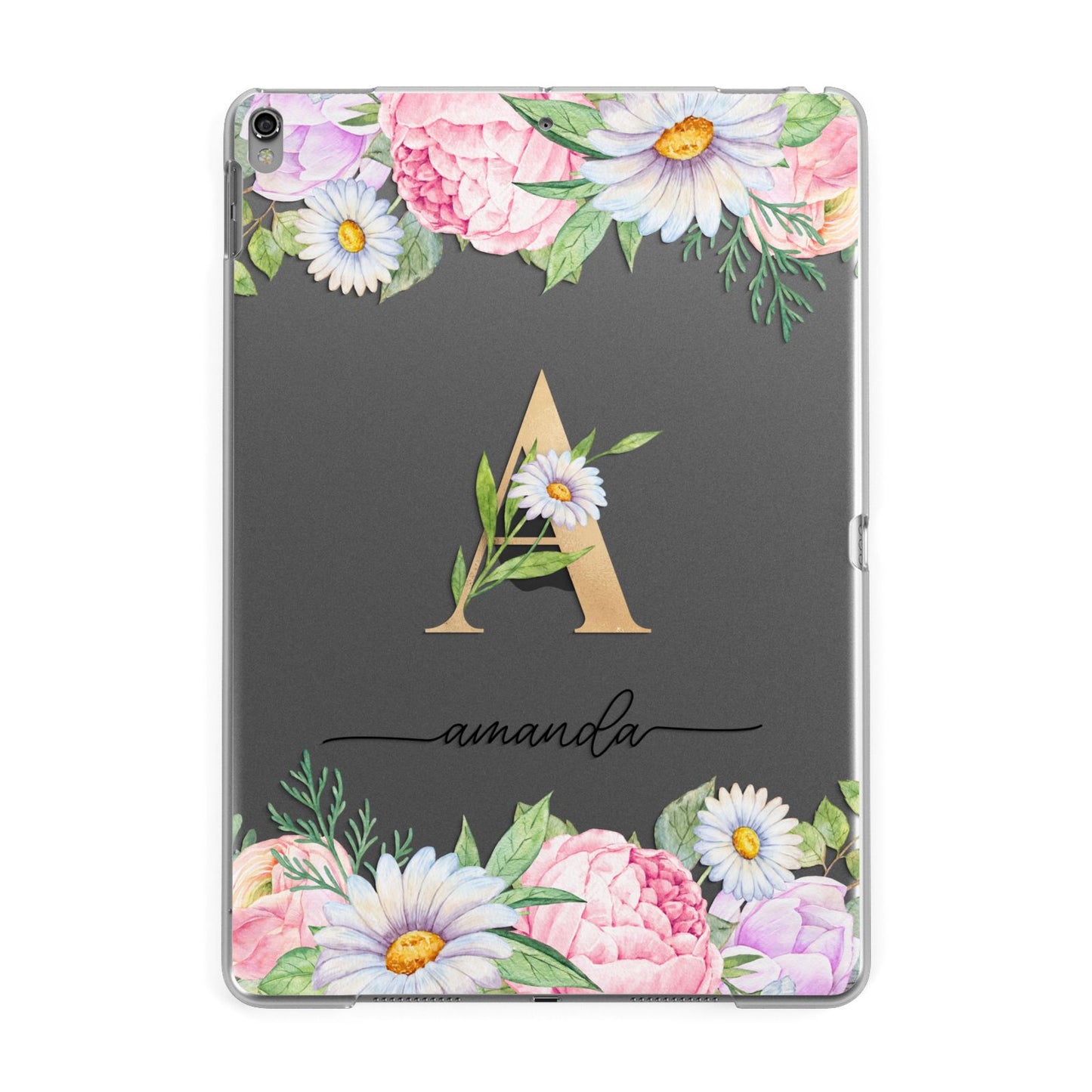 Personalised Floral Monogram Apple iPad Grey Case