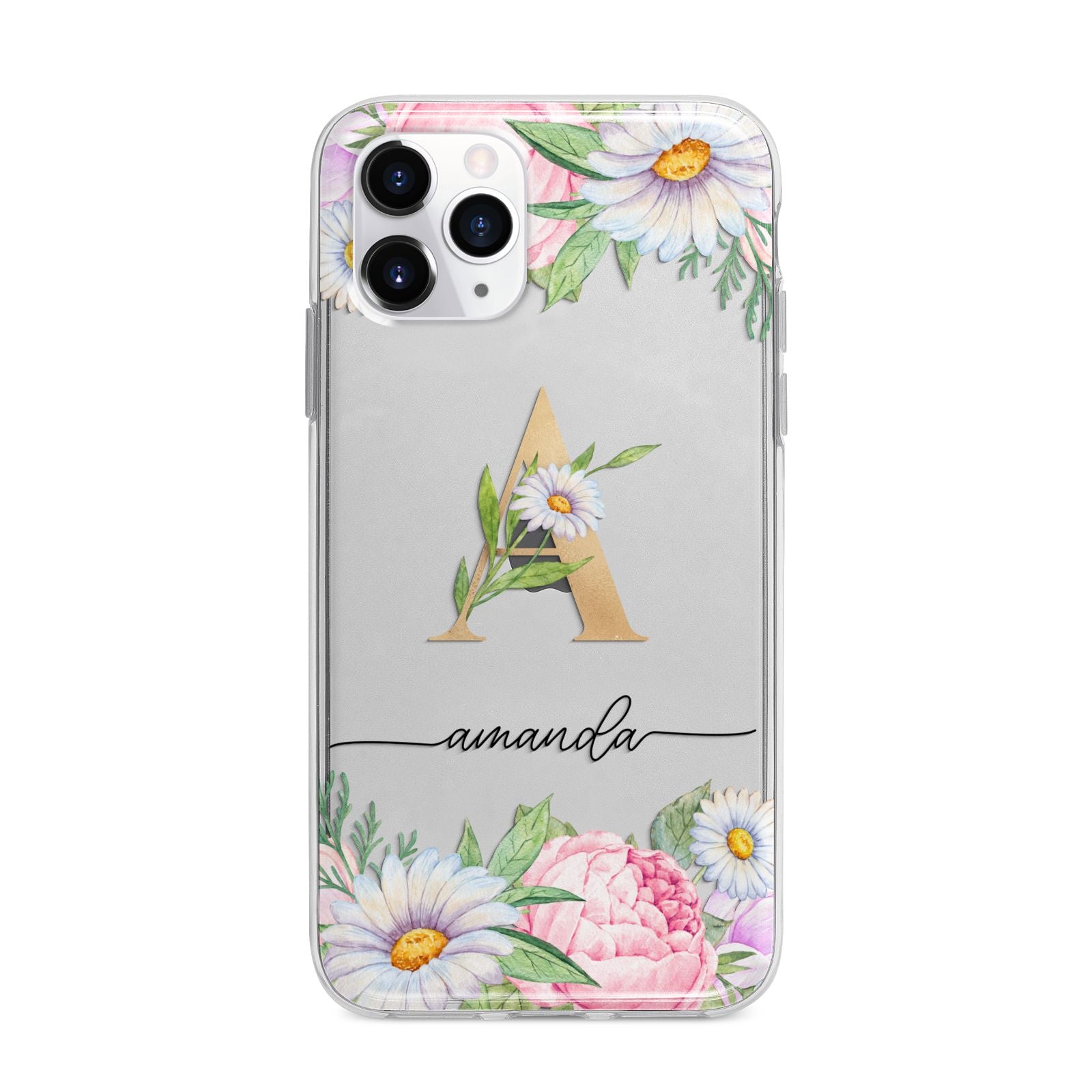 Personalised Floral Monogram Apple iPhone 11 Pro Max in Silver with Bumper Case