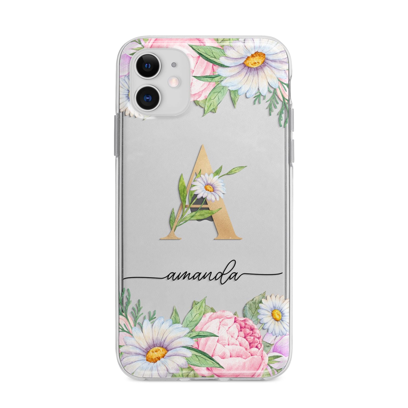 Personalised Floral Monogram Apple iPhone 11 in White with Bumper Case