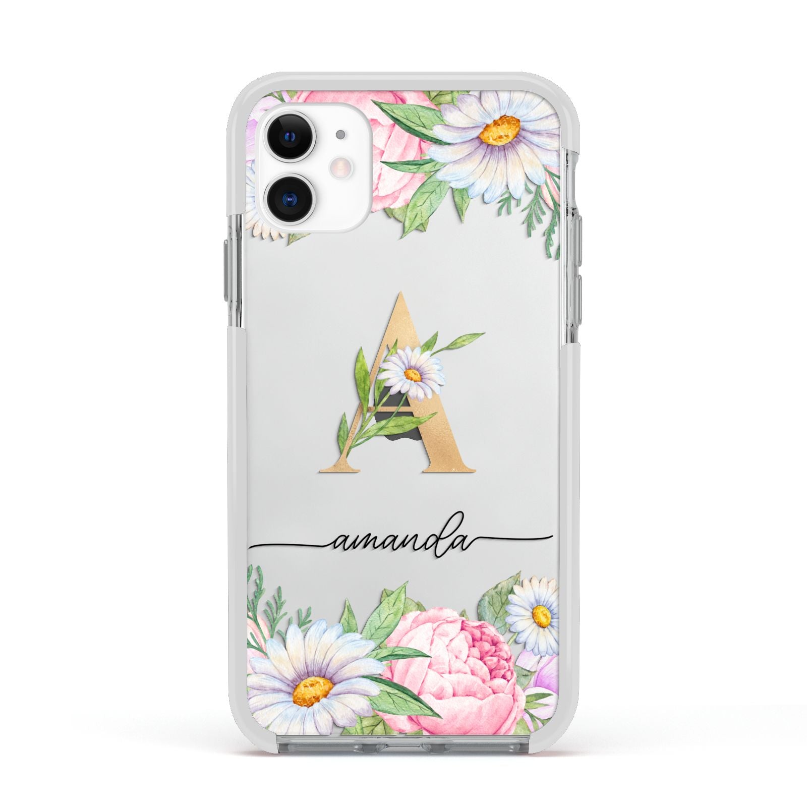 Personalised Floral Monogram Apple iPhone 11 in White with White Impact Case