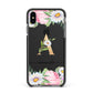 Personalised Floral Monogram Apple iPhone Xs Max Impact Case Black Edge on Black Phone