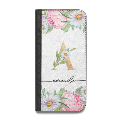 Personalised Floral Monogram Vegan Leather Flip Samsung Case