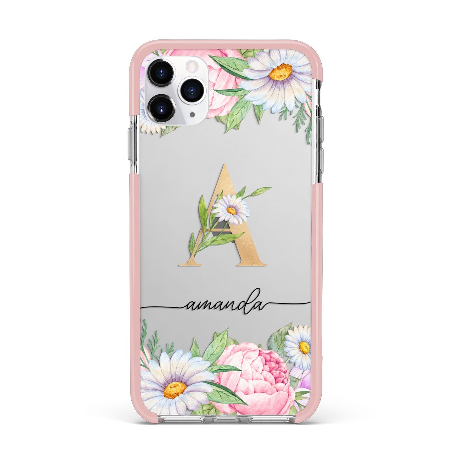 Personalised Floral Monogram iPhone 11 Pro Max Impact Pink Edge Case