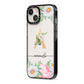 Personalised Floral Monogram iPhone 13 Black Impact Case Side Angle on Silver phone