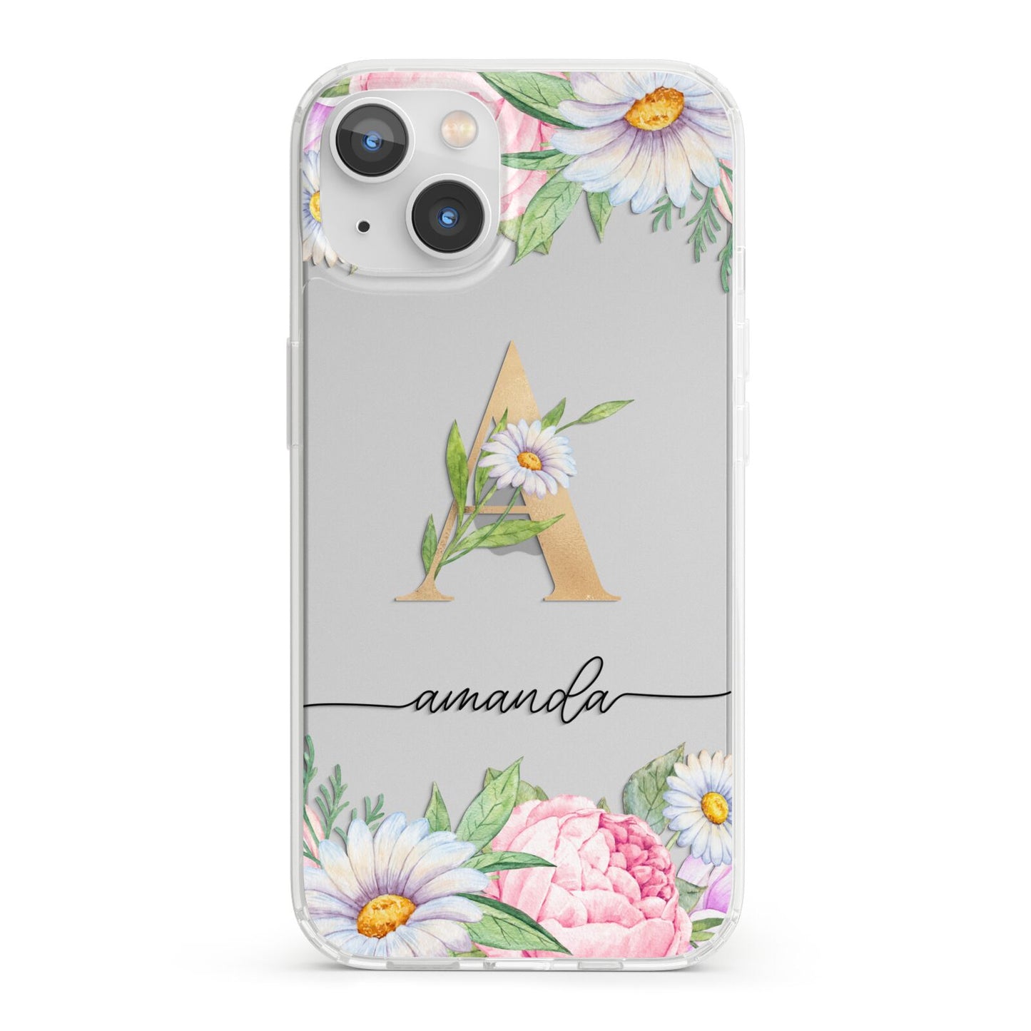 Personalised Floral Monogram iPhone 13 Clear Bumper Case