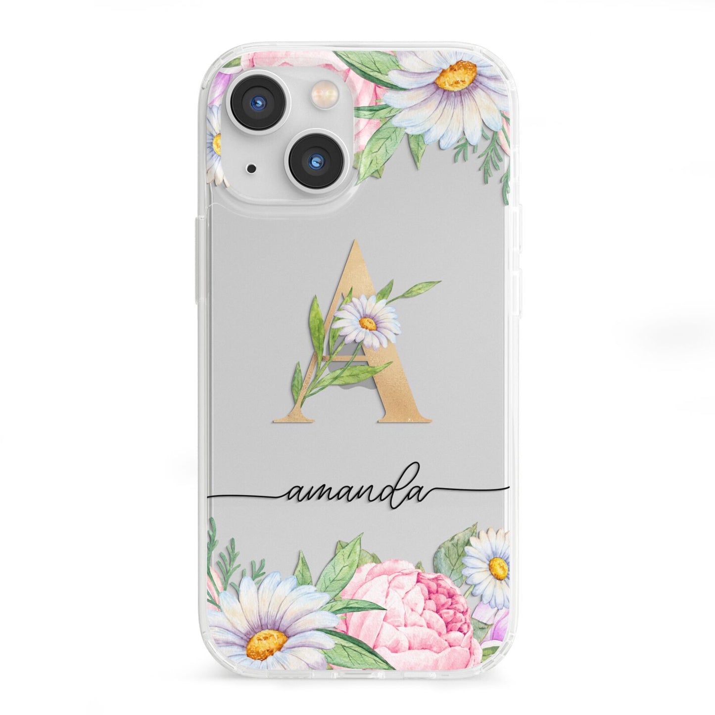 Personalised Floral Monogram iPhone 13 Mini Clear Bumper Case