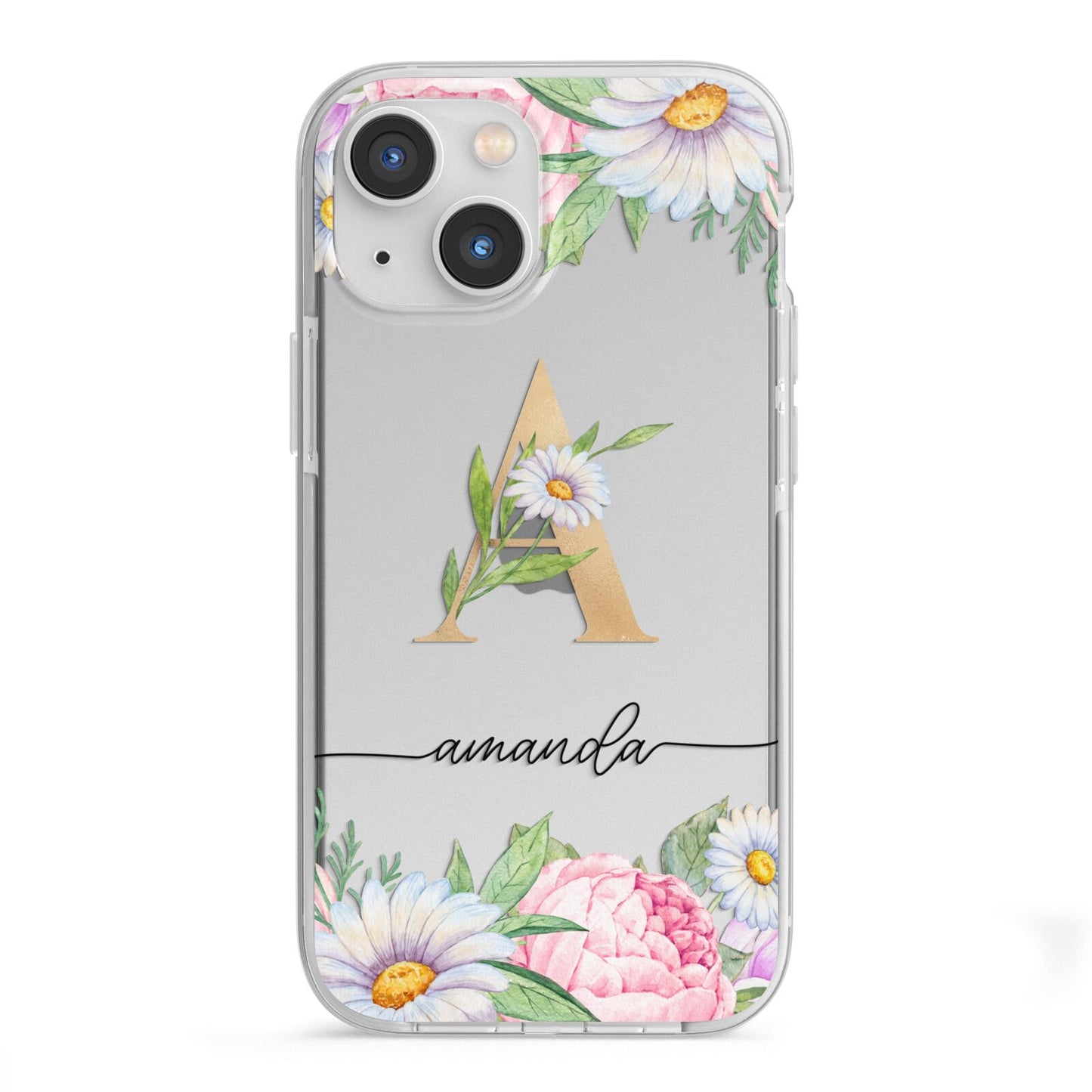 Personalised Floral Monogram iPhone 13 Mini TPU Impact Case with White Edges
