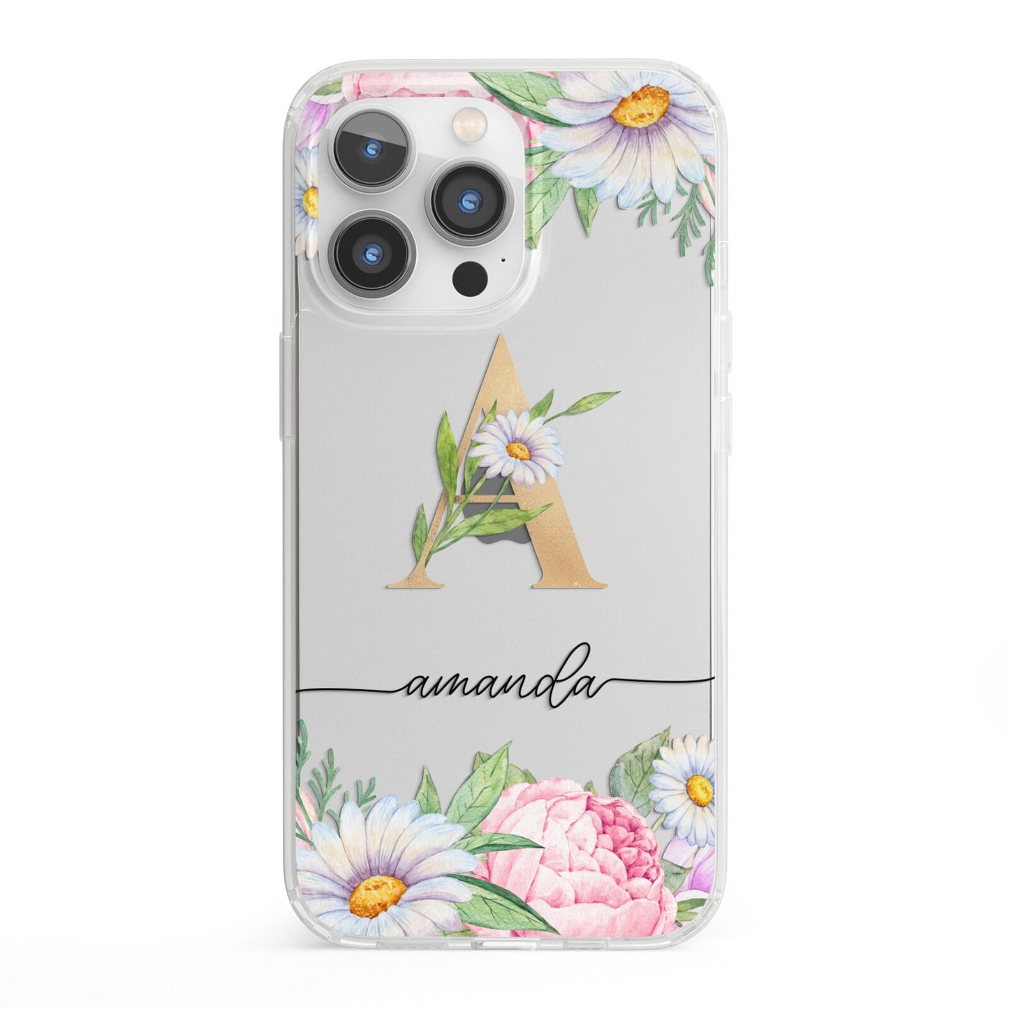 Personalised Floral Monogram iPhone 13 Pro Clear Bumper Case