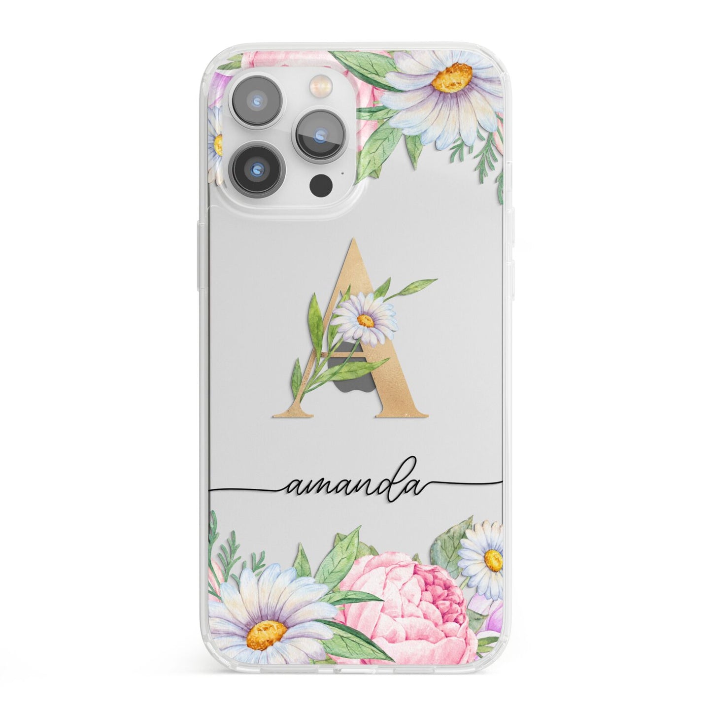 Personalised Floral Monogram iPhone 13 Pro Max Clear Bumper Case