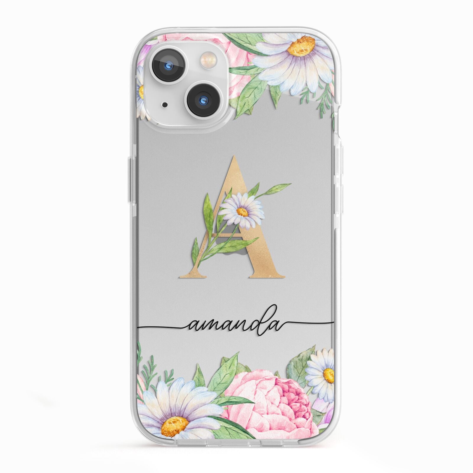 Personalised Floral Monogram iPhone 13 TPU Impact Case with White Edges