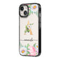 Personalised Floral Monogram iPhone 14 Black Impact Case Side Angle on Silver phone