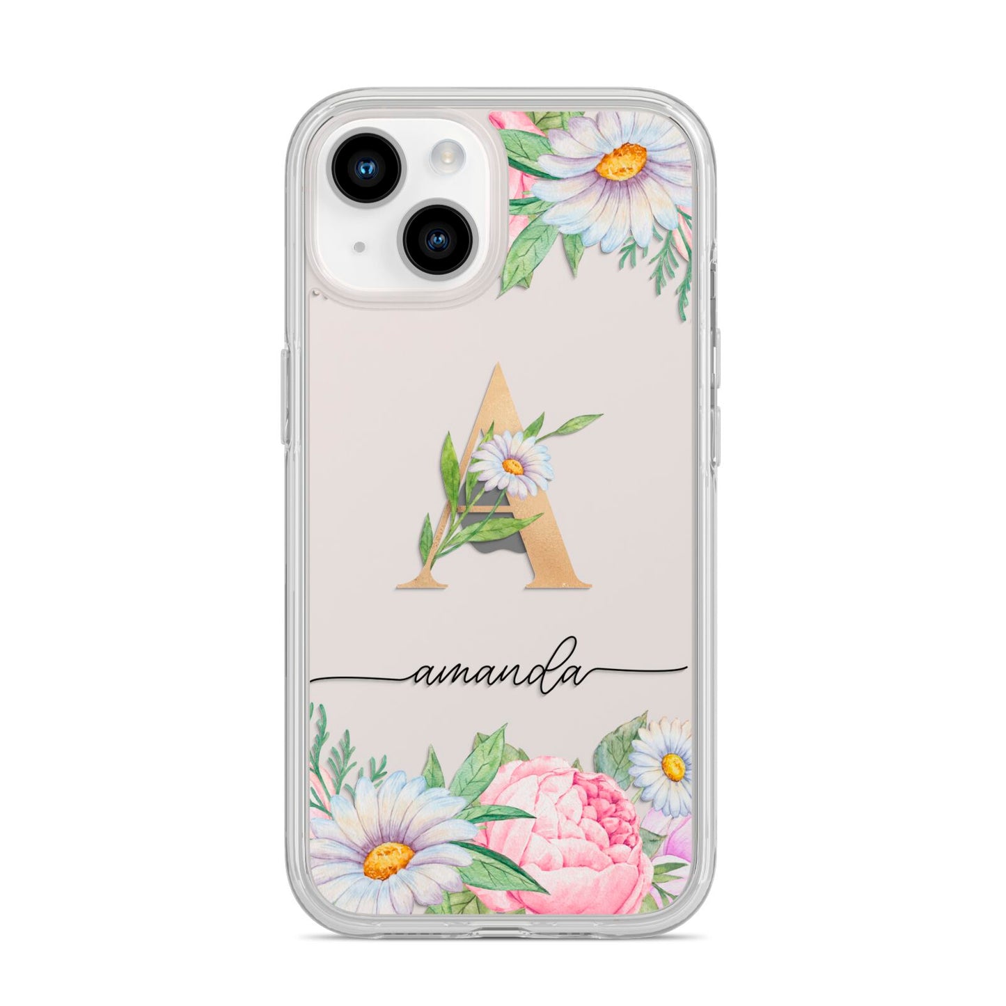 Personalised Floral Monogram iPhone 14 Clear Tough Case Starlight