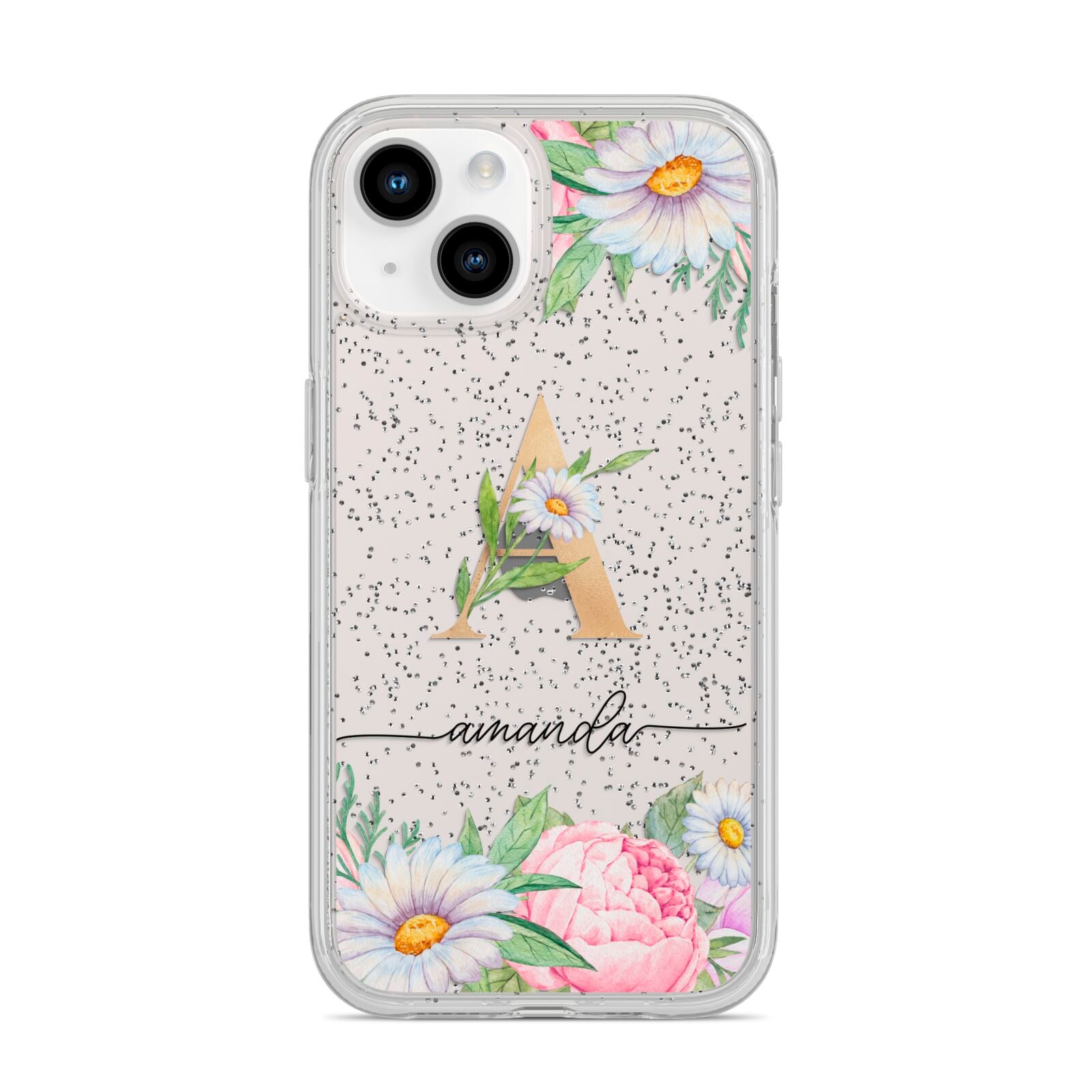 Personalised Floral Monogram iPhone 14 Glitter Tough Case Starlight